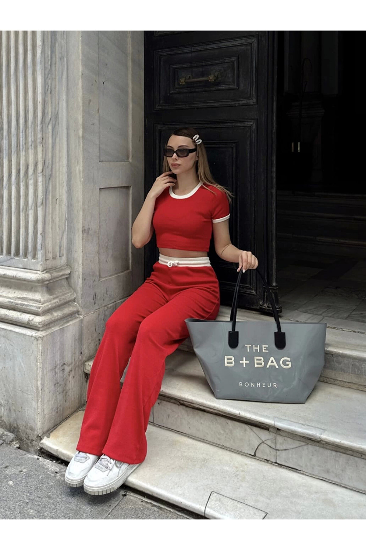 Bi̇lfold Crop Pantolon Bi̇yeli̇ Takım Kırmızı