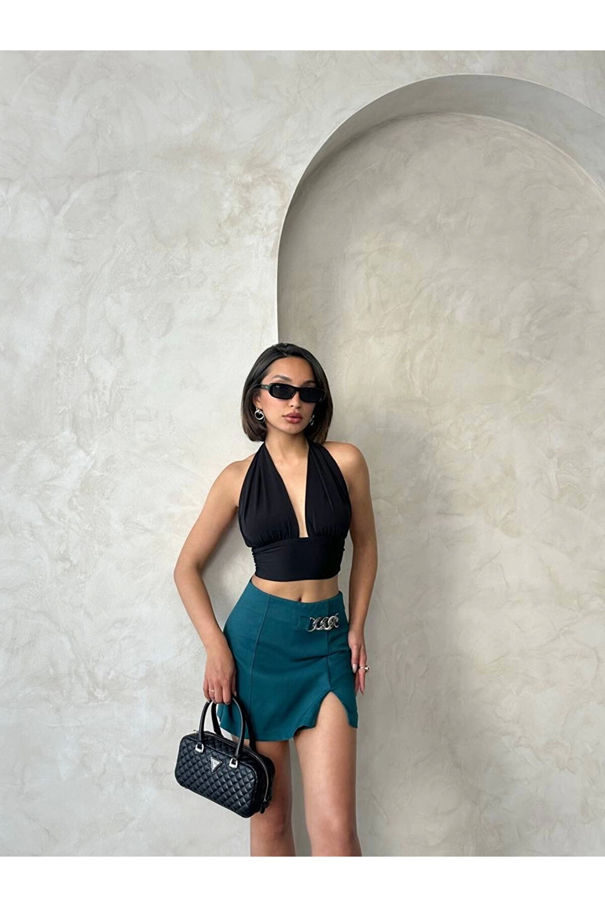 Ymywear Zi̇nci̇rli̇ Şort Etek Petrol Yeşi̇li̇ S24676
