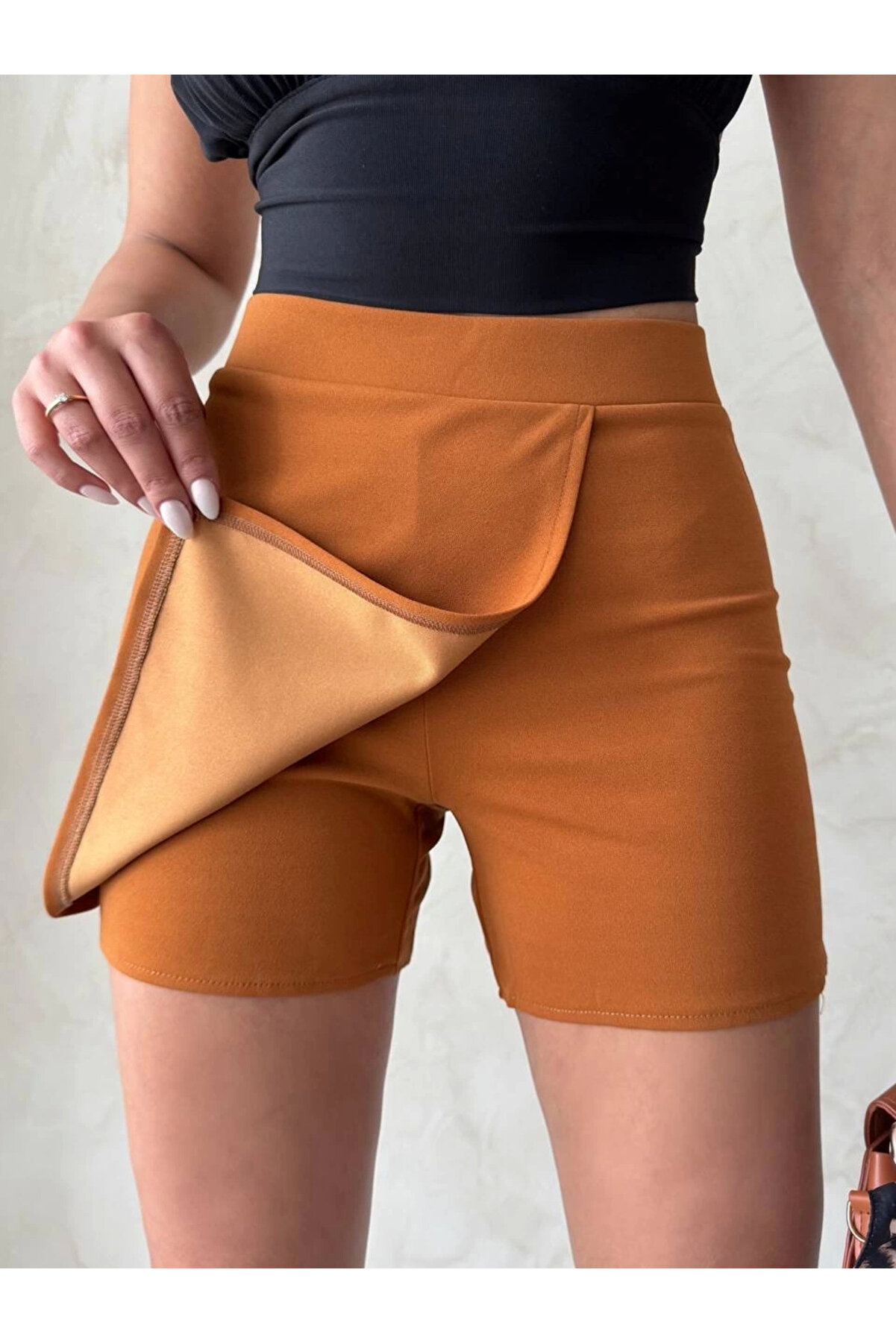 Ymywear Kapaklı Şort Etek Camel S208