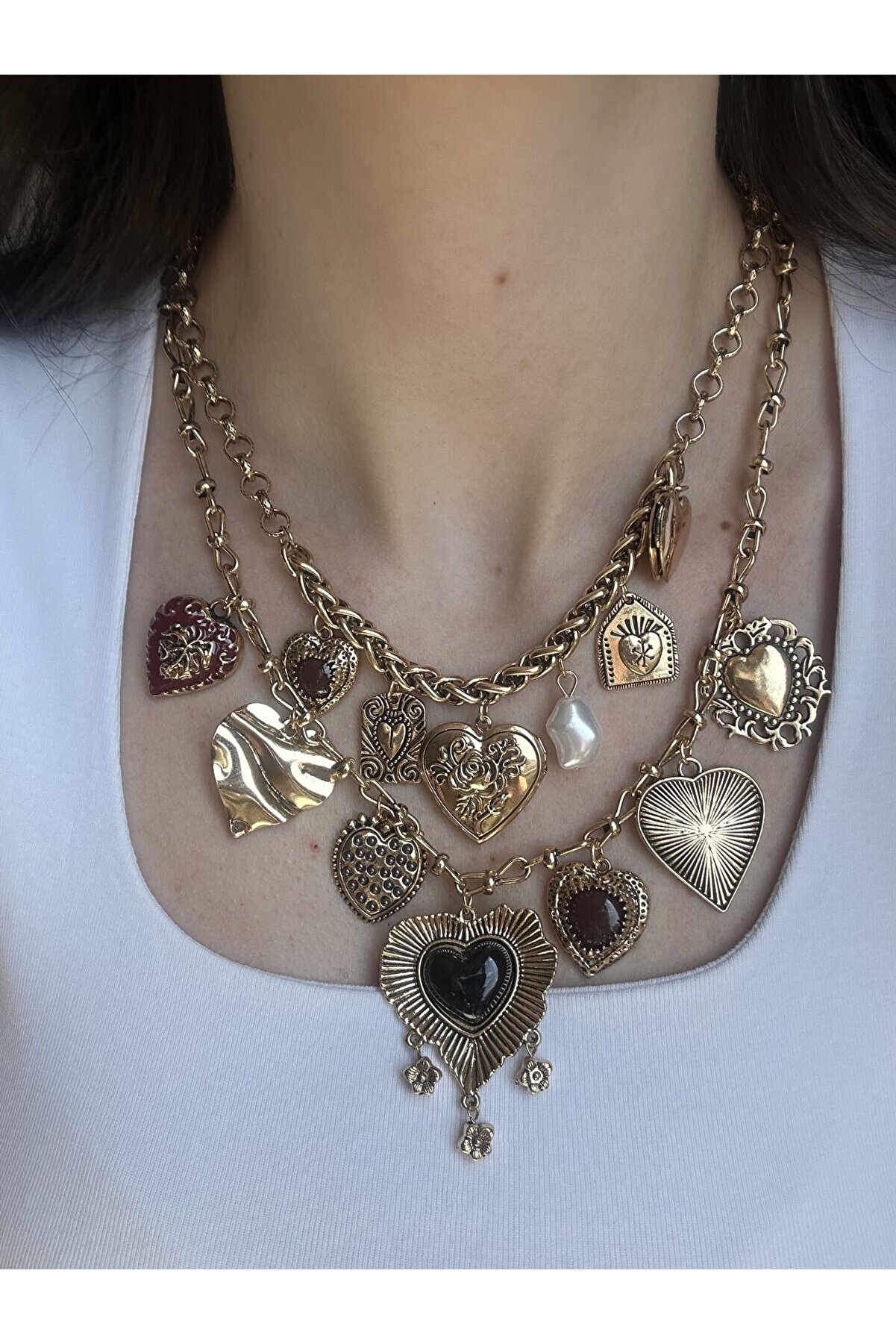 Ateli̇er Emi̇ne Kalp Charmlı Vi̇ntage İki̇li̇ Kolye