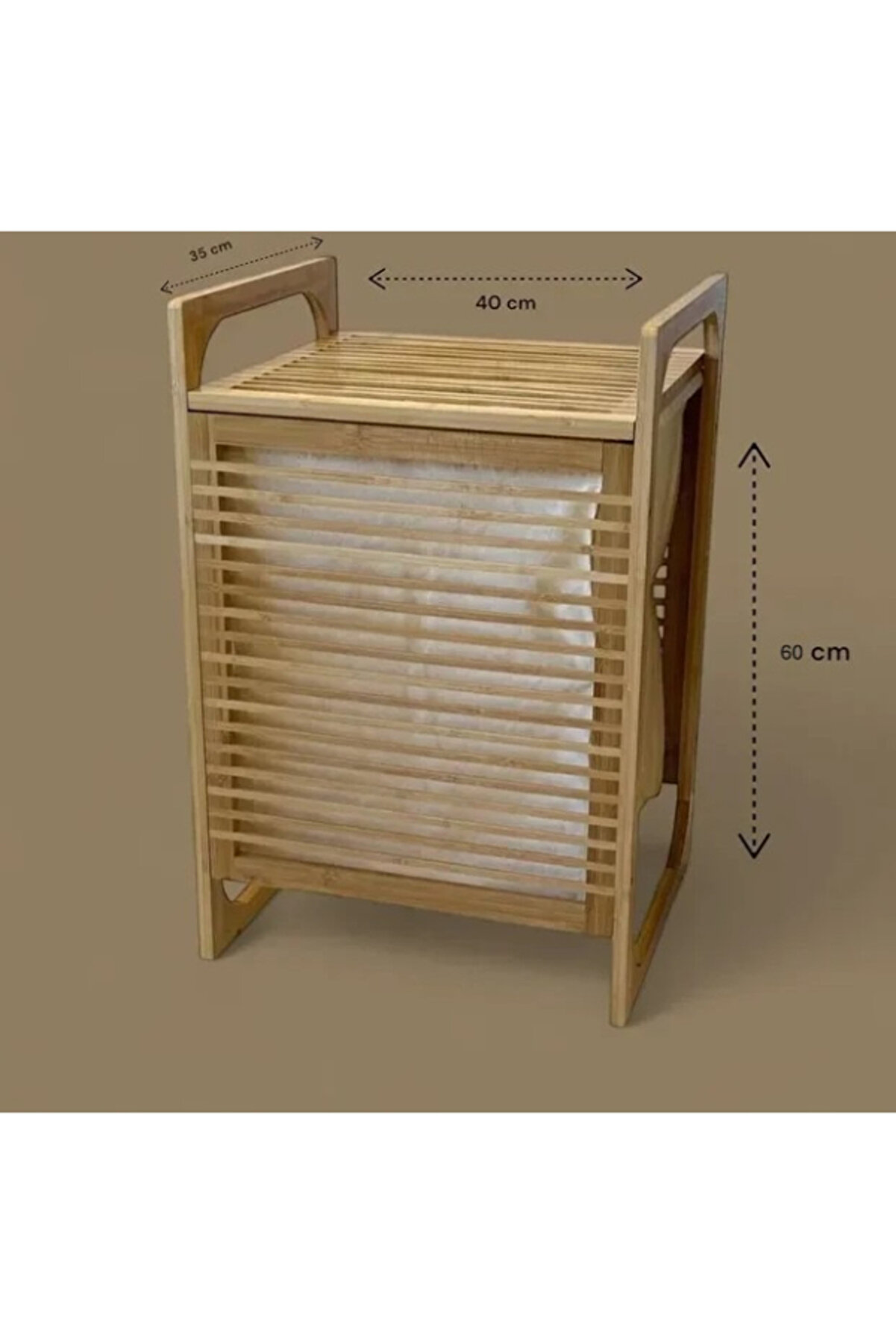 Orta Boy Ahşap Bambu Ki̇rli̇ Sepeti̇ 40X35X60