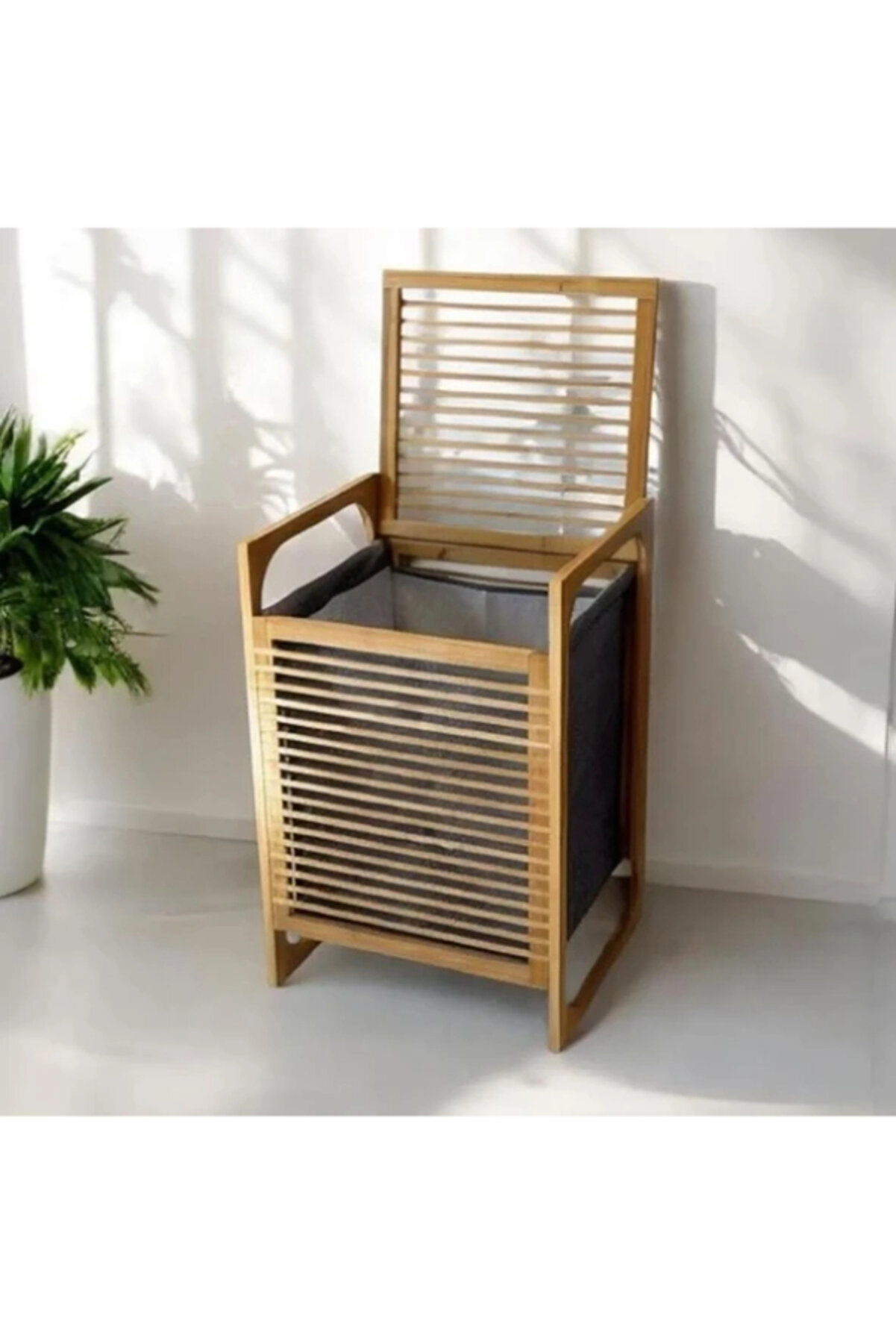 Orta Boy Ahşap Bambu Ki̇rli̇ Sepeti̇ 40X35X60