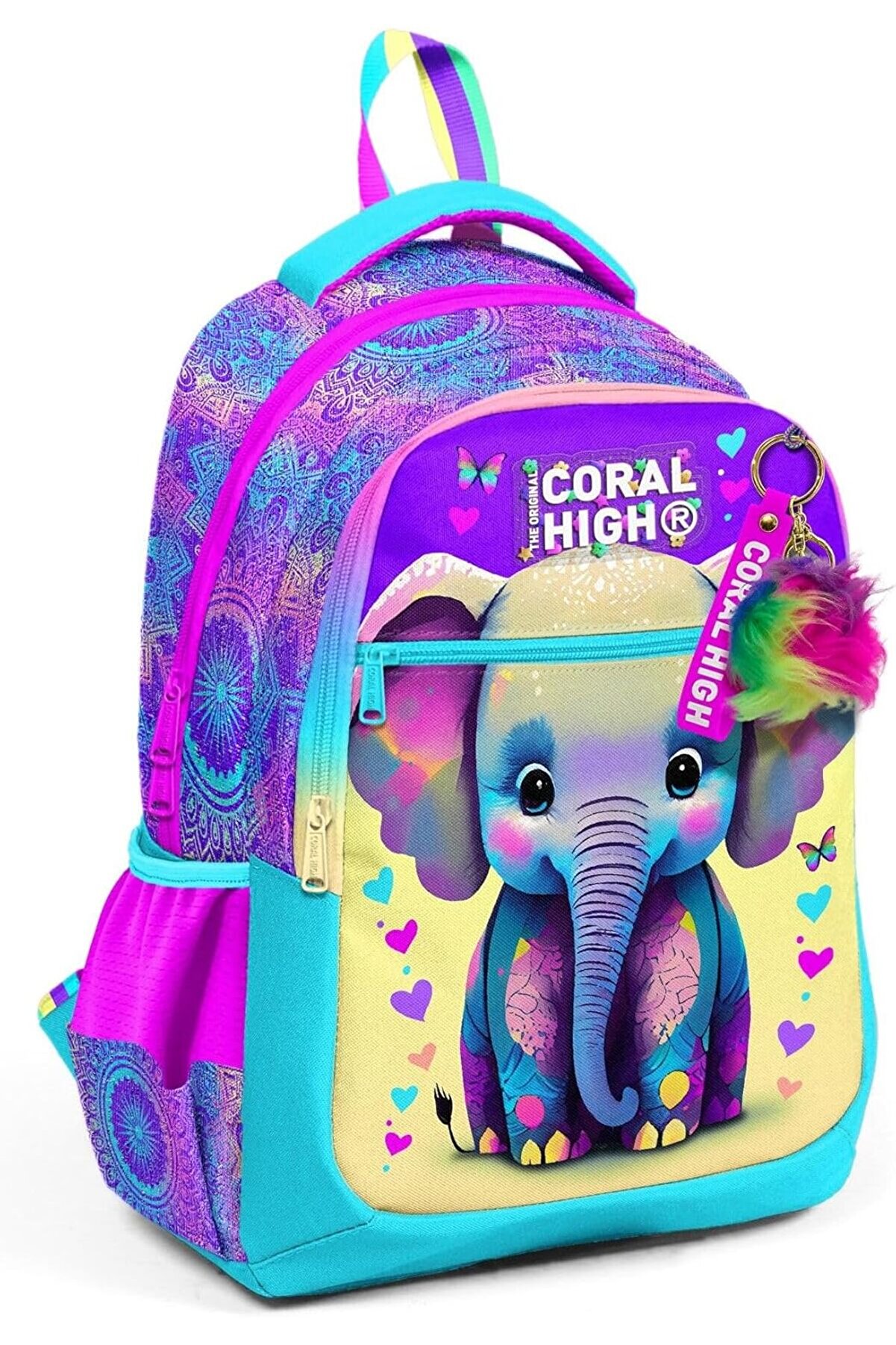 STOREMAX elizzashop High Pembe Turkuaz Fil Desenli Kız Çocuk İlkokul Çantası ve Günlük Sırt Çantası elizzasho