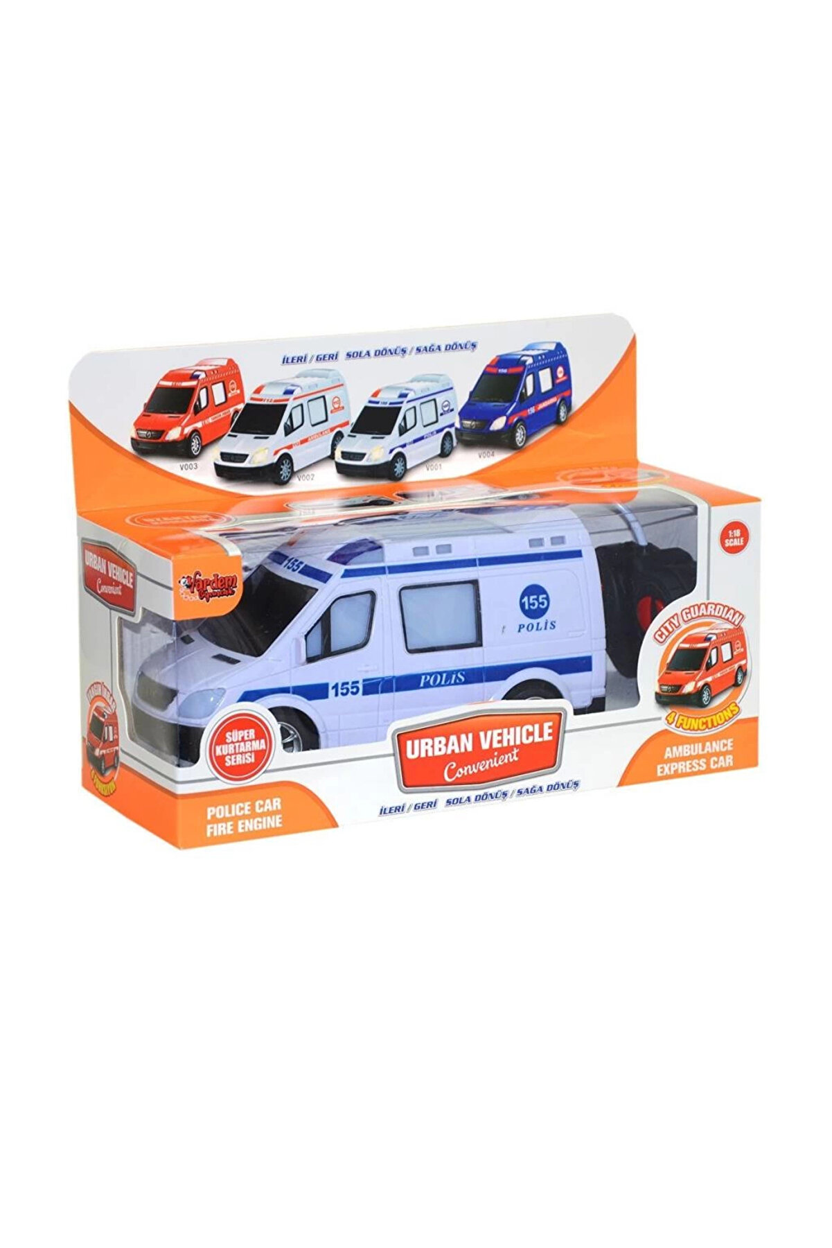 VARDEM OYUNCAK V001-2 V3 V004 Kumandalı Sesli Işıklı Polis Arabası-Jandarma-Ambulans-İtfaiye 1:18-Vardem