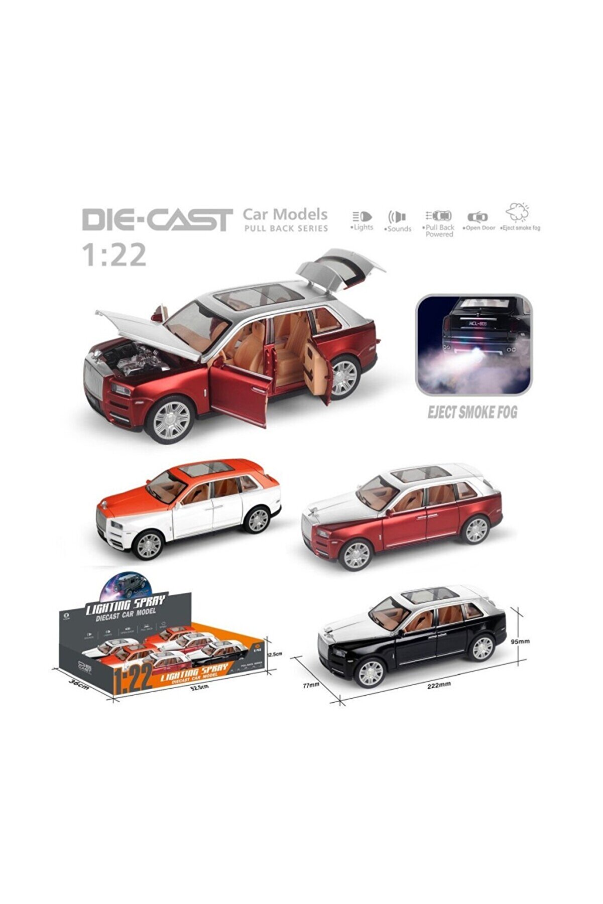 pnr shop HCL806PA Çek Bırak 122 Sesli Ve Işıklı Buharlı RRLüx Metal Jeep