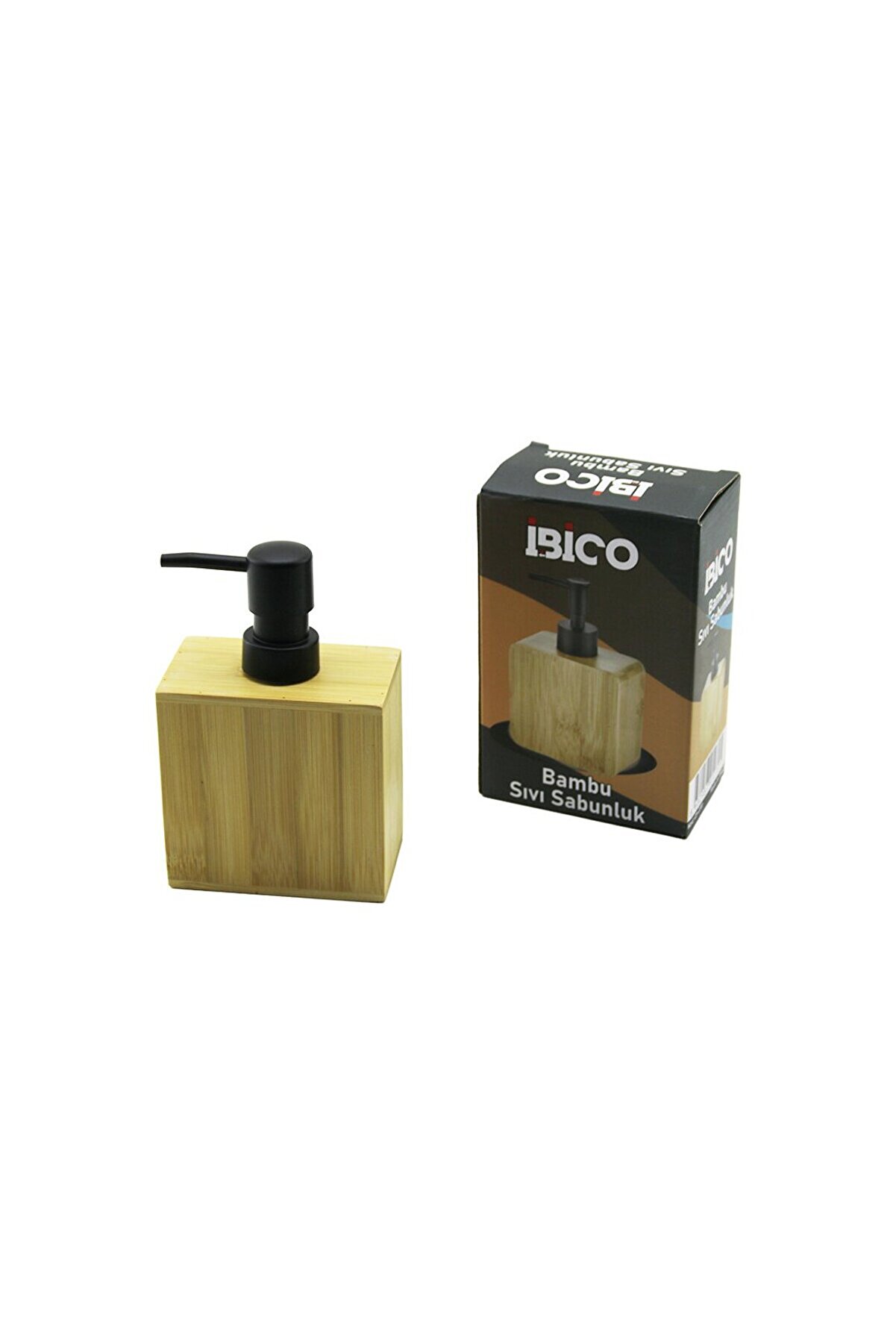 Go İthalat Di̇kd&ouml;rtgen Ahşap Bambu Sıvı Sabunluk Si̇yah Plasti̇k Pompa 5.8 X 9.9Cm - Y 10Cm