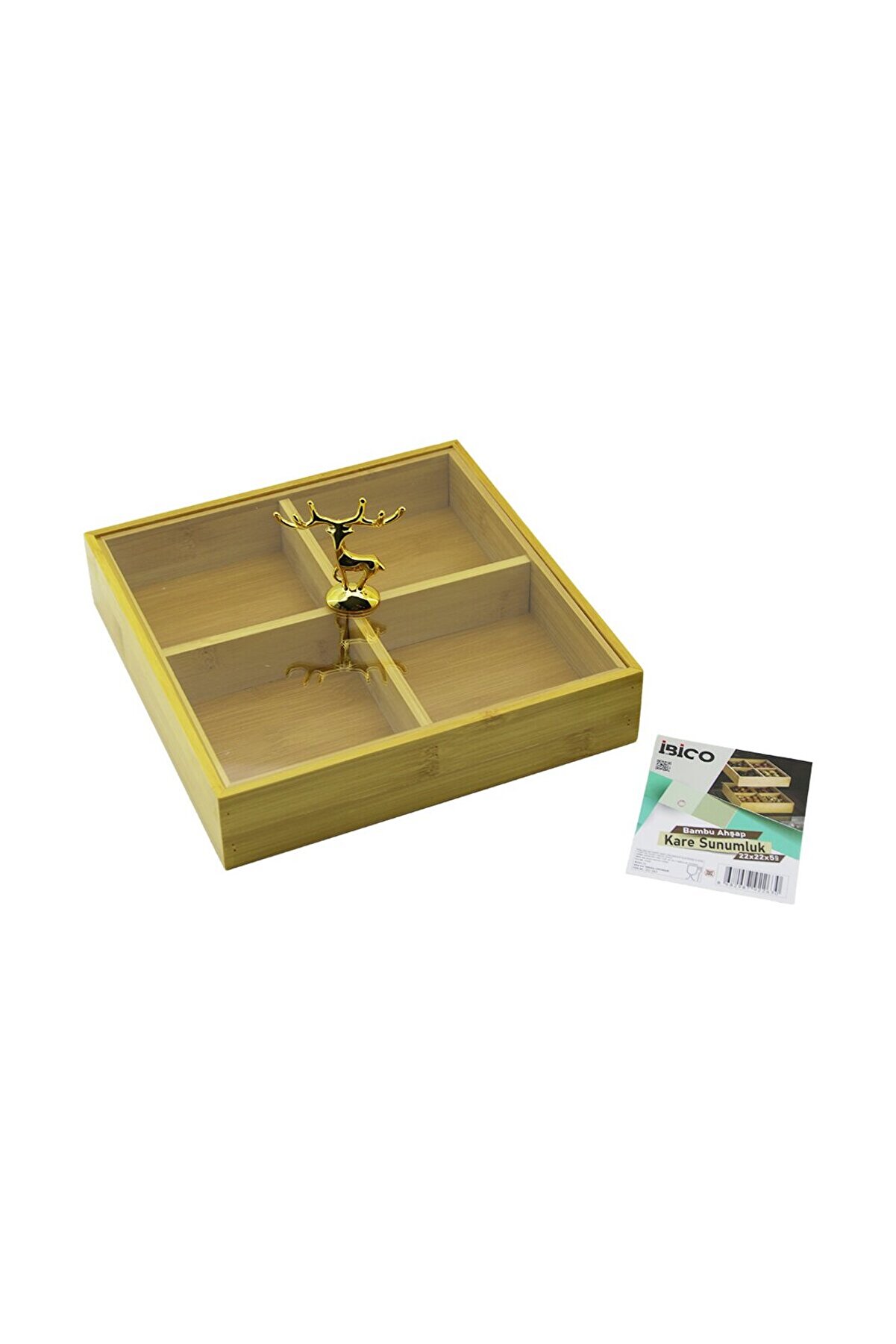 Go İthalat Kare 4 B&ouml;lmeli̇=2In1=B&ouml;lmesi̇z &Ccedil;ok Ama&ccedil;lı Kutu Ahşap Bambu Servi̇s Sunum Tepsi̇