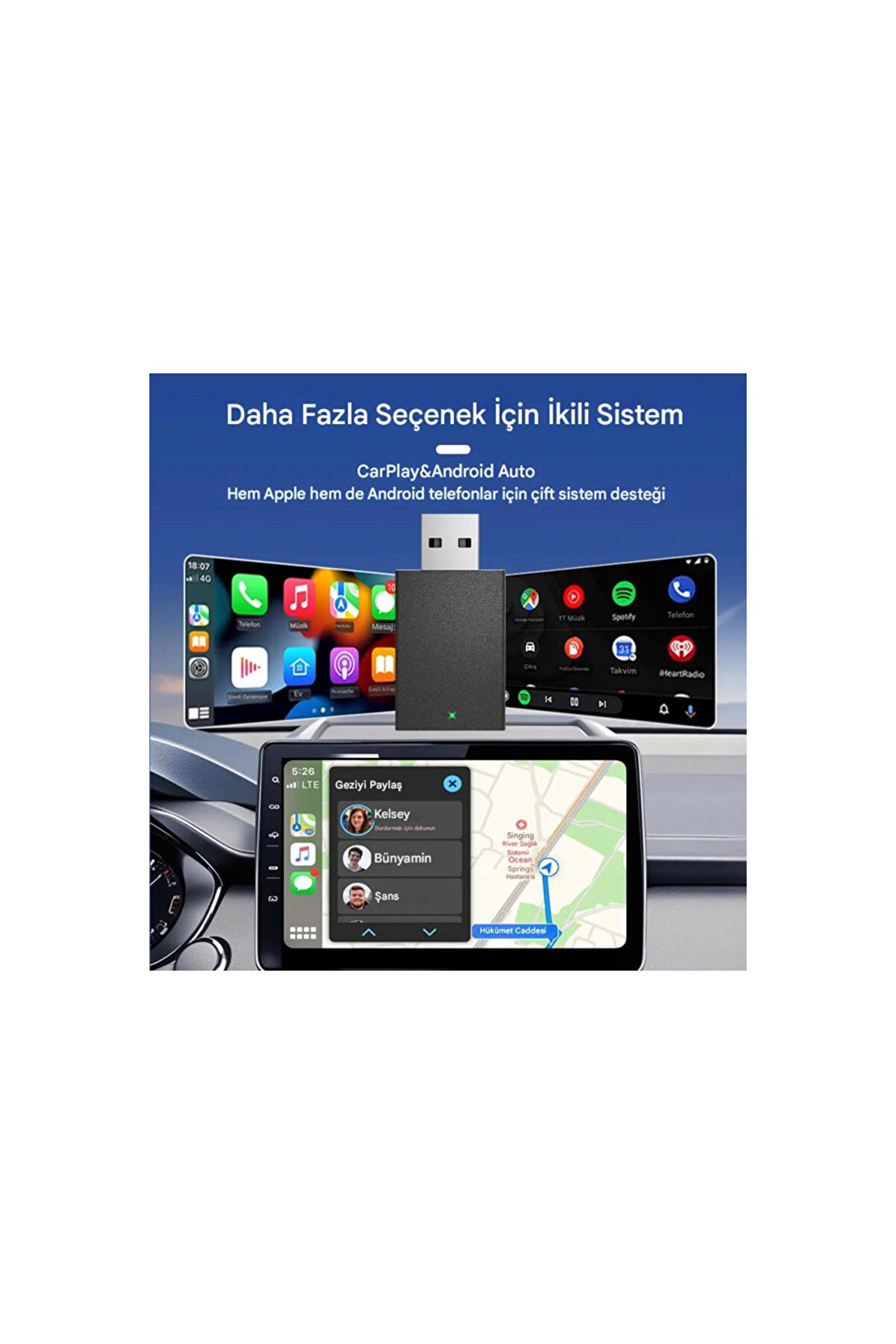 Kablosuz Androi̇d Auto/Car Play Usb Dongle Ci̇hazı