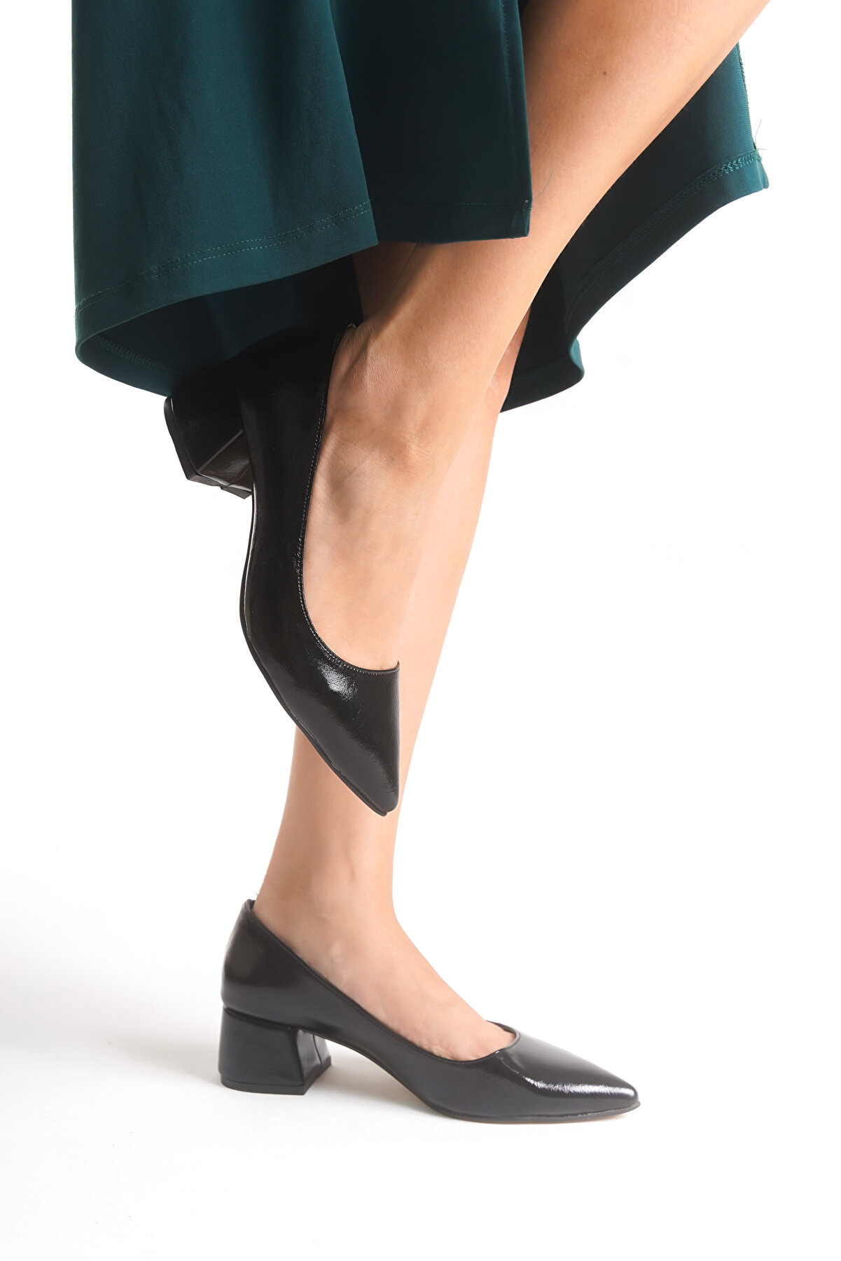 Gult Kadın Si̇yah Deri̇ 5Cm Sti̇letto