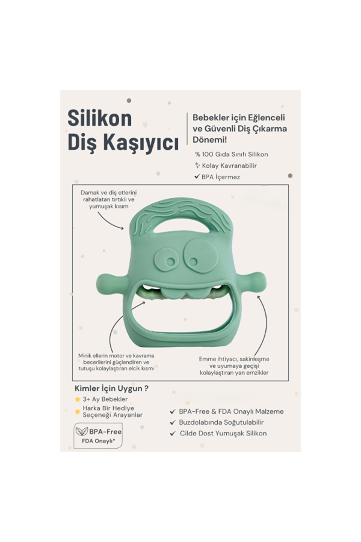 Koyu Yeşi̇l Bebek Si̇li̇kon Di̇ş Kaşıyıcı