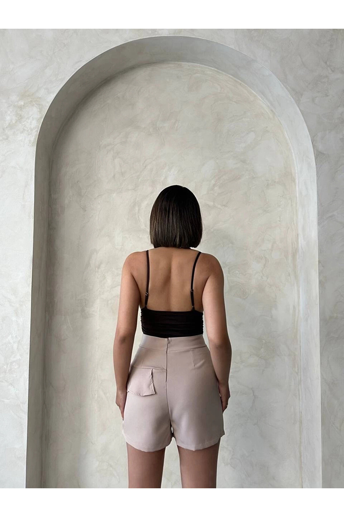 Ymywear Vnlu Fırfırlı Şort Bej S24683