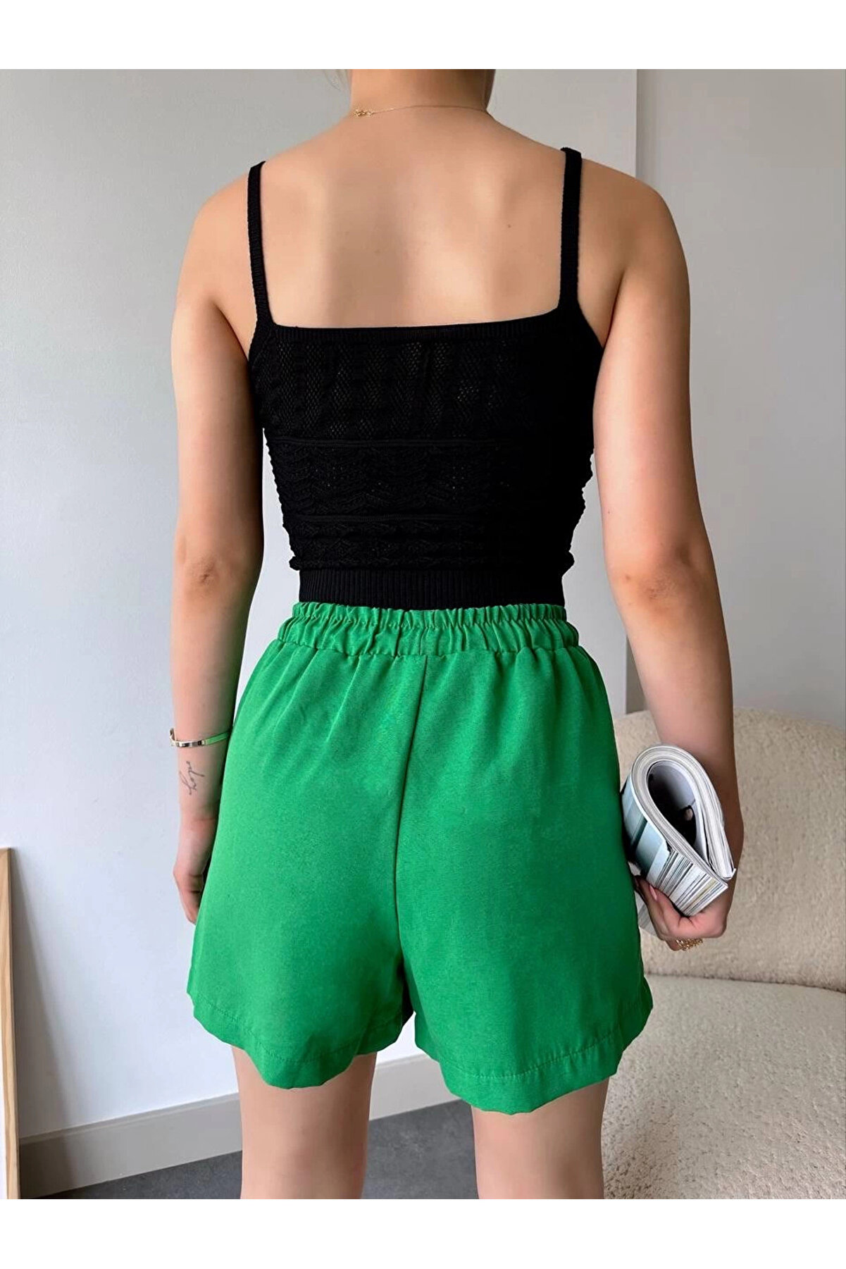 Ymywear Armalı Keten Şort Yeşi̇l S251003