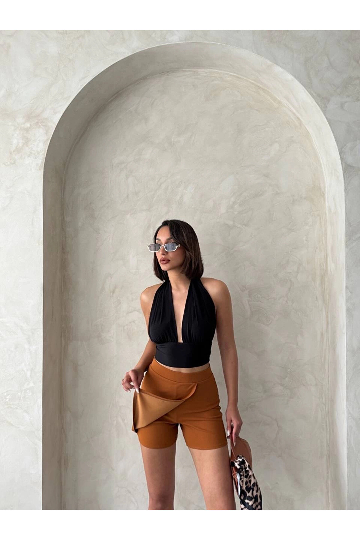 Ymywear Kapaklı Şort Etek Camel S208