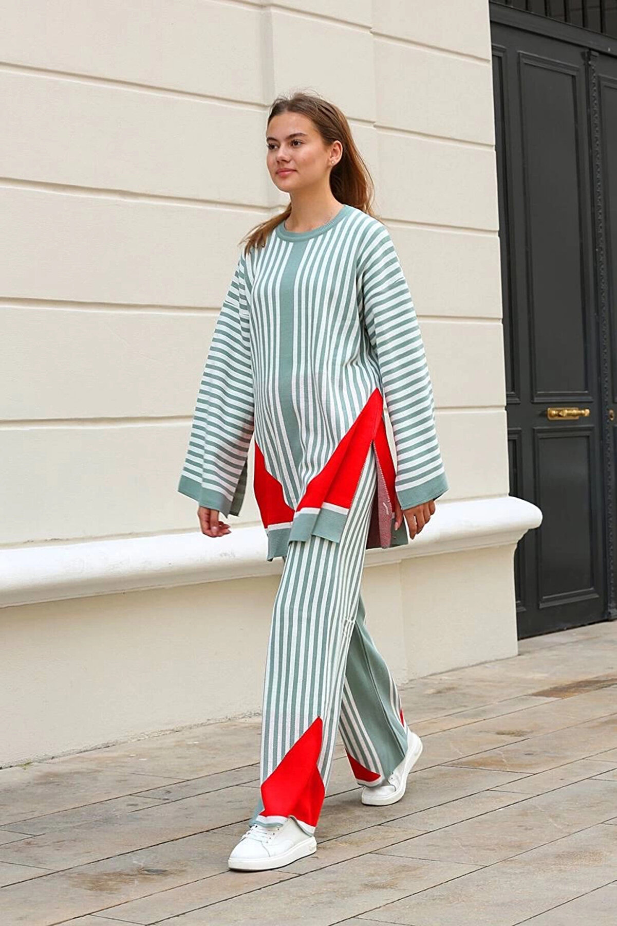 Esf &Ccedil;i̇zgi̇li̇ Bi̇si̇klet Yaka Tri̇ko Takım Mi̇nt