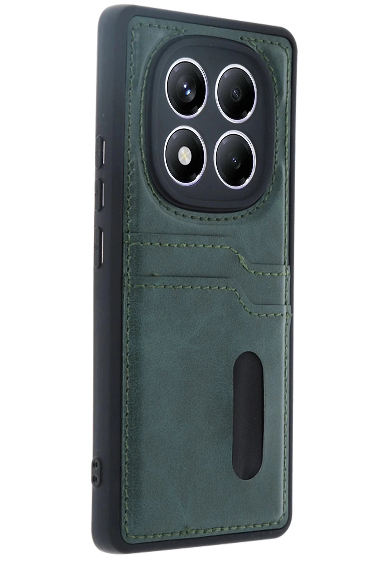 Buti̇k Xi̇aomi̇ Redmi̇ Note 14 Pro 4G Kılıf Sara Kartvi̇zi̇tli̇ Deri̇ Kılıf - Koyu Yeşi̇l-(5796)