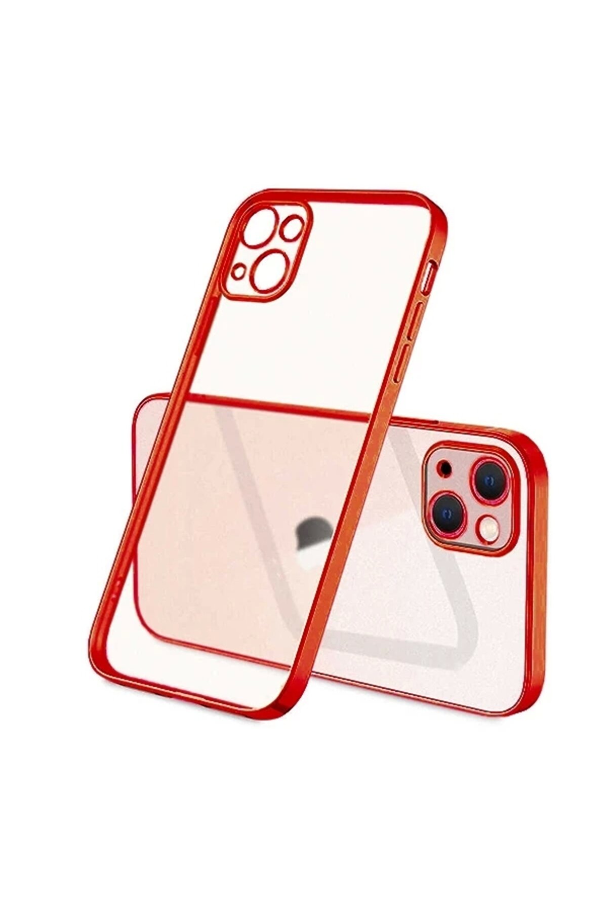 Buti̇k İphone 13 Mi̇ni̇ Renkli̇ Kenar Şeffaf Kılıf Kamera Korumalı Si̇li̇kon Kılıf-(5775)
