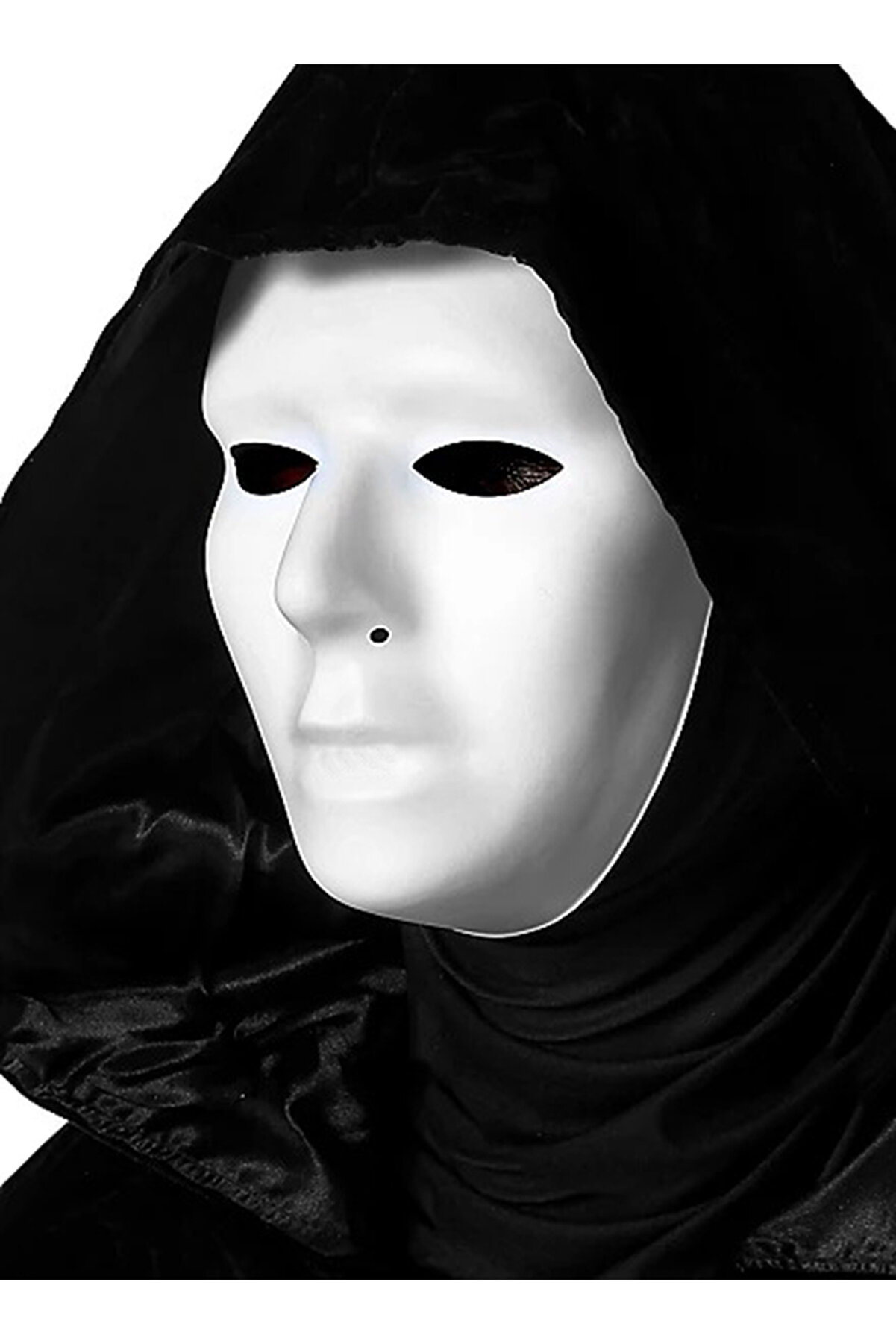 Ethab Ti̇caret Si̇yah Kap&uuml;şonlu 120 Cm Peleri̇n Ve Beyaz Boyanabi̇li̇r Tam Y&uuml;z Maske