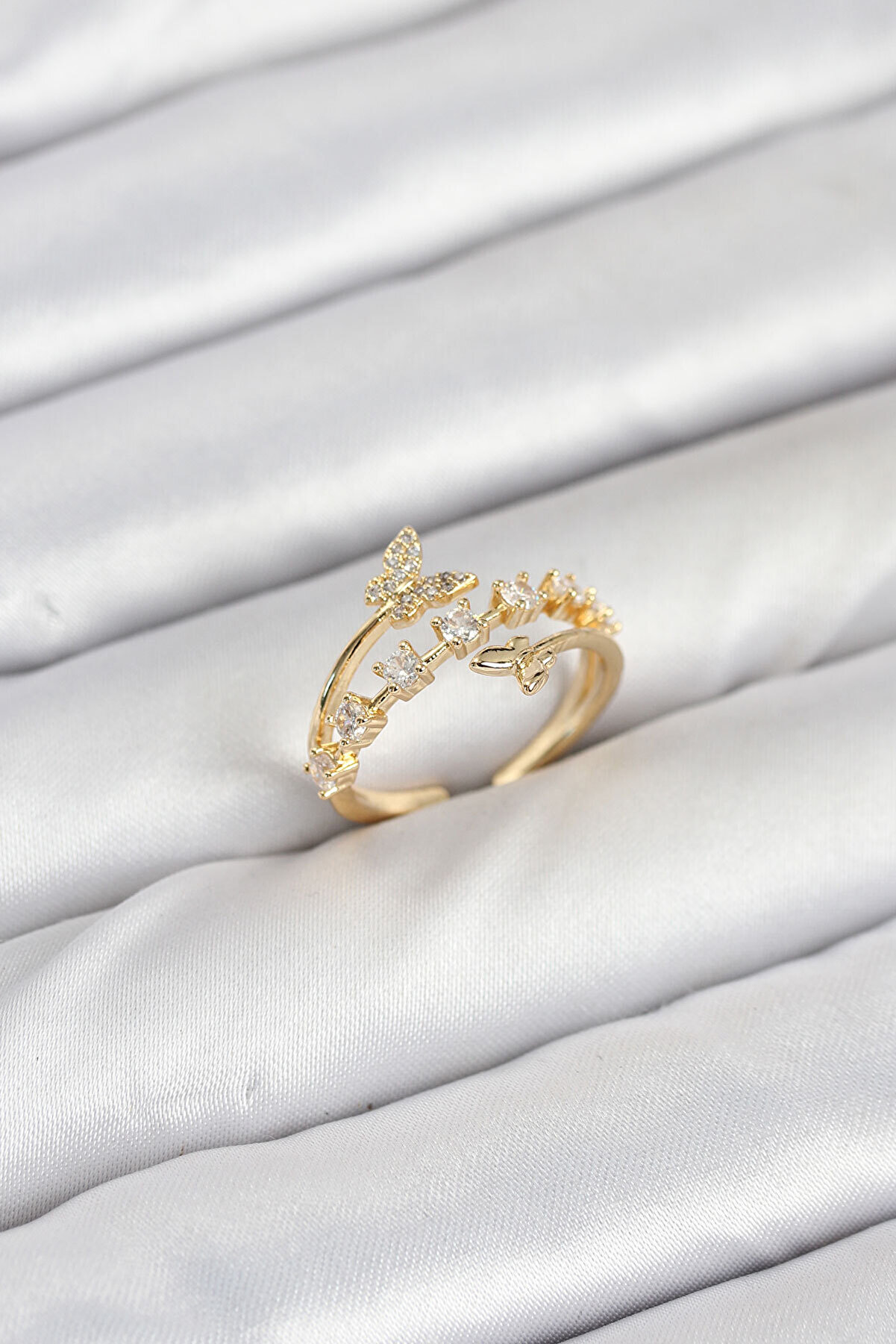 Toptan Bulurum Pirinç Gold Renk Zirkon Taşlı Model Kadın Yüzük