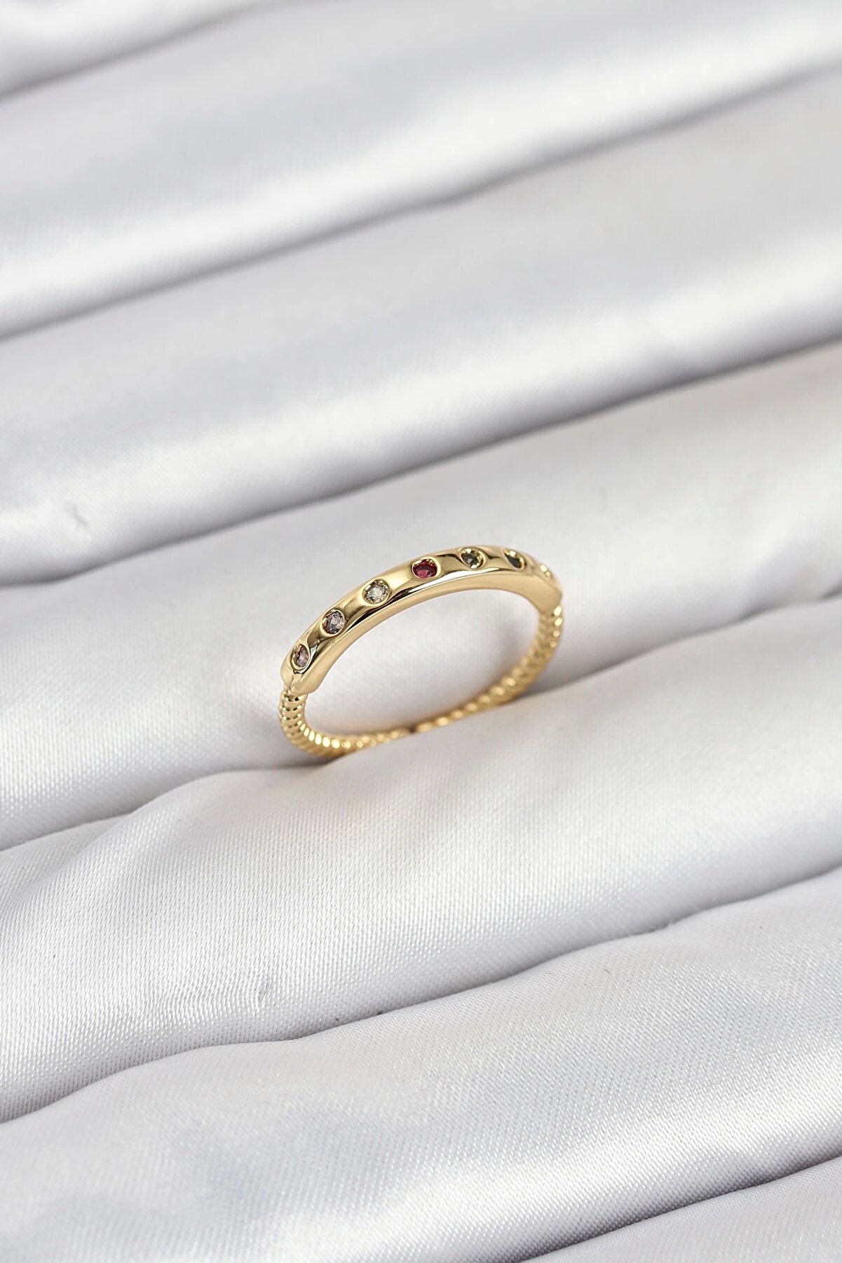 CANSA Pirinç Gold Renk Renkli Zirkon Taşlı Kadın Yüzük