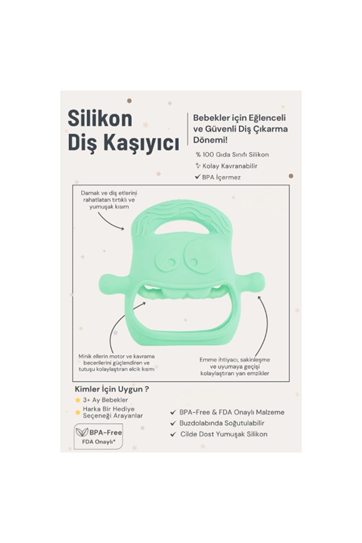 Açık Yeşi̇l Bebek Si̇li̇kon Di̇ş Kaşıyıcı