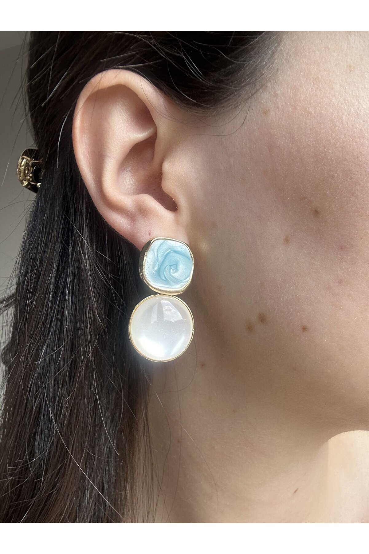 Ateli̇er Emi̇ne Turkuaz Mi̇neli̇ Çi̇ft Moti̇f Küpe