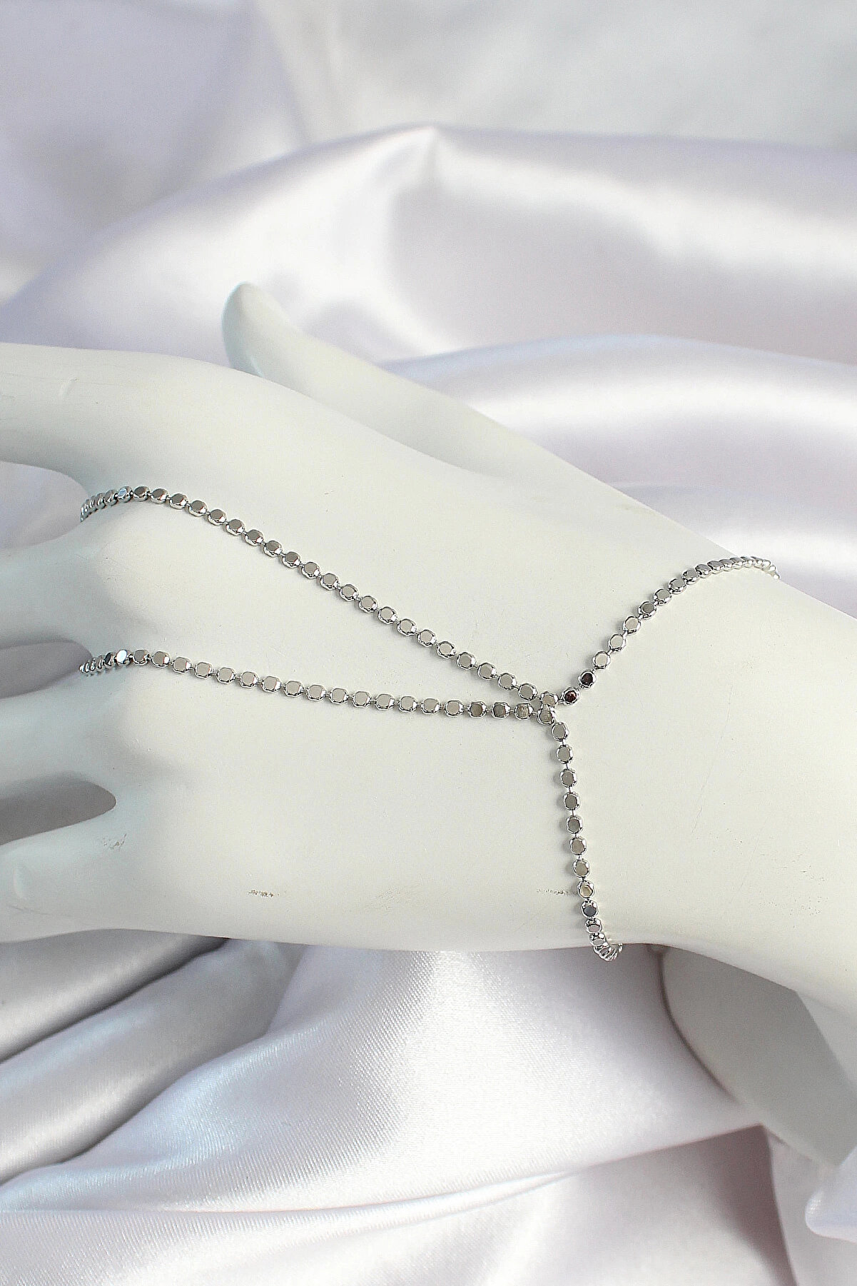 MayaBijuteri Pirinç Gümüş Renk Ezme Zincirli Şahmeran