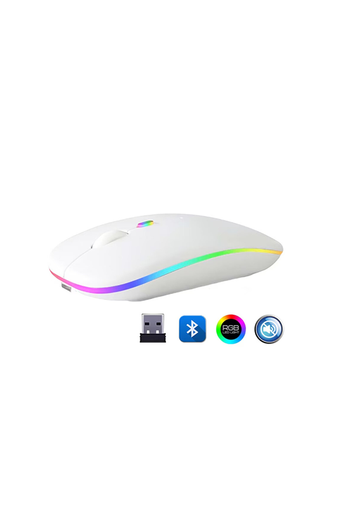 evimdeyokyok ZR215 Cba100 Rgb Beyaz Şarjlı Mouse