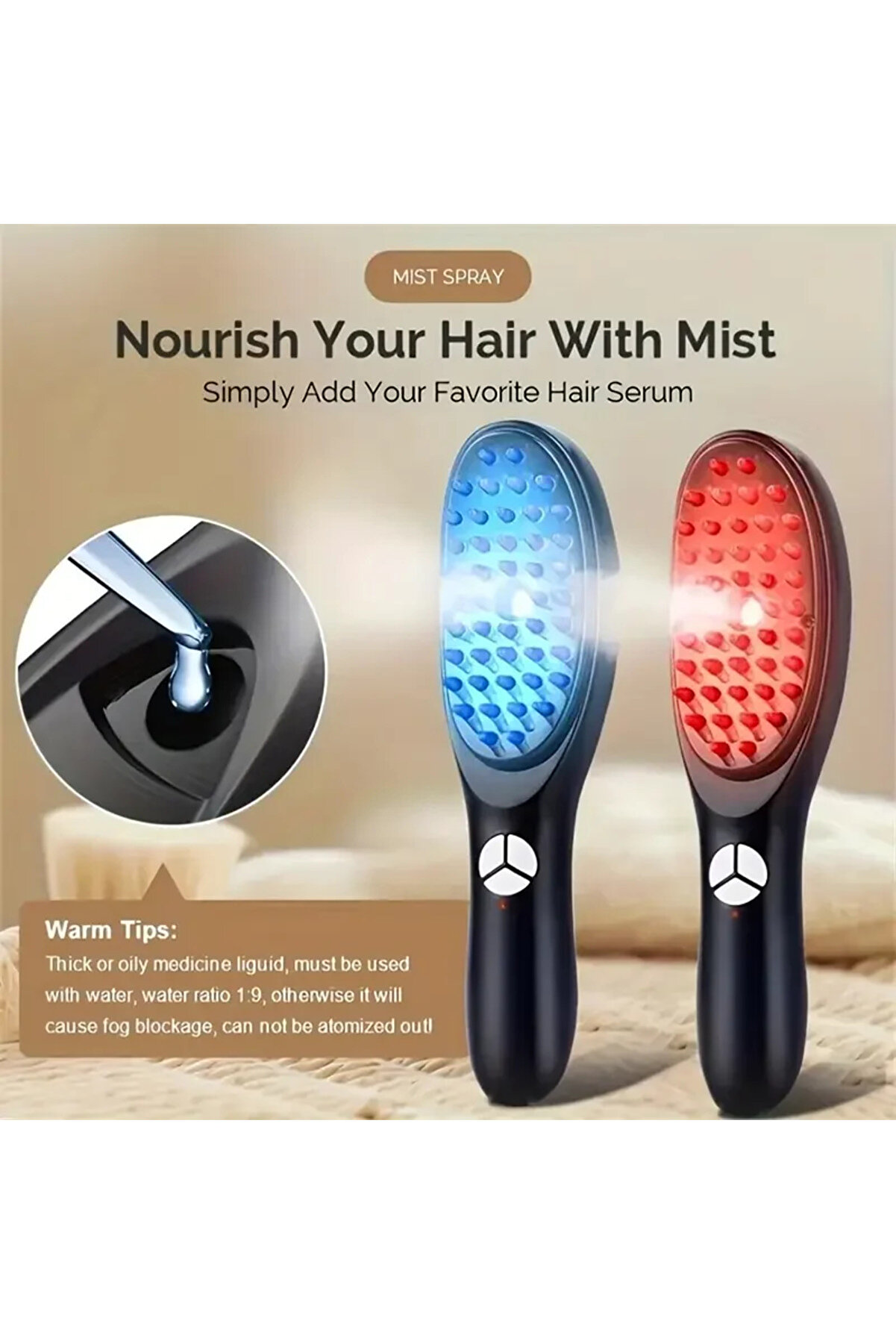 Go İthalat Buharlı Ti̇treşi̇mli̇ Ve Kırmızı Mavi̇ Işık Terapi̇li̇ Kafa Ve Sa&ccedil; Bakım Tarağı (4457)