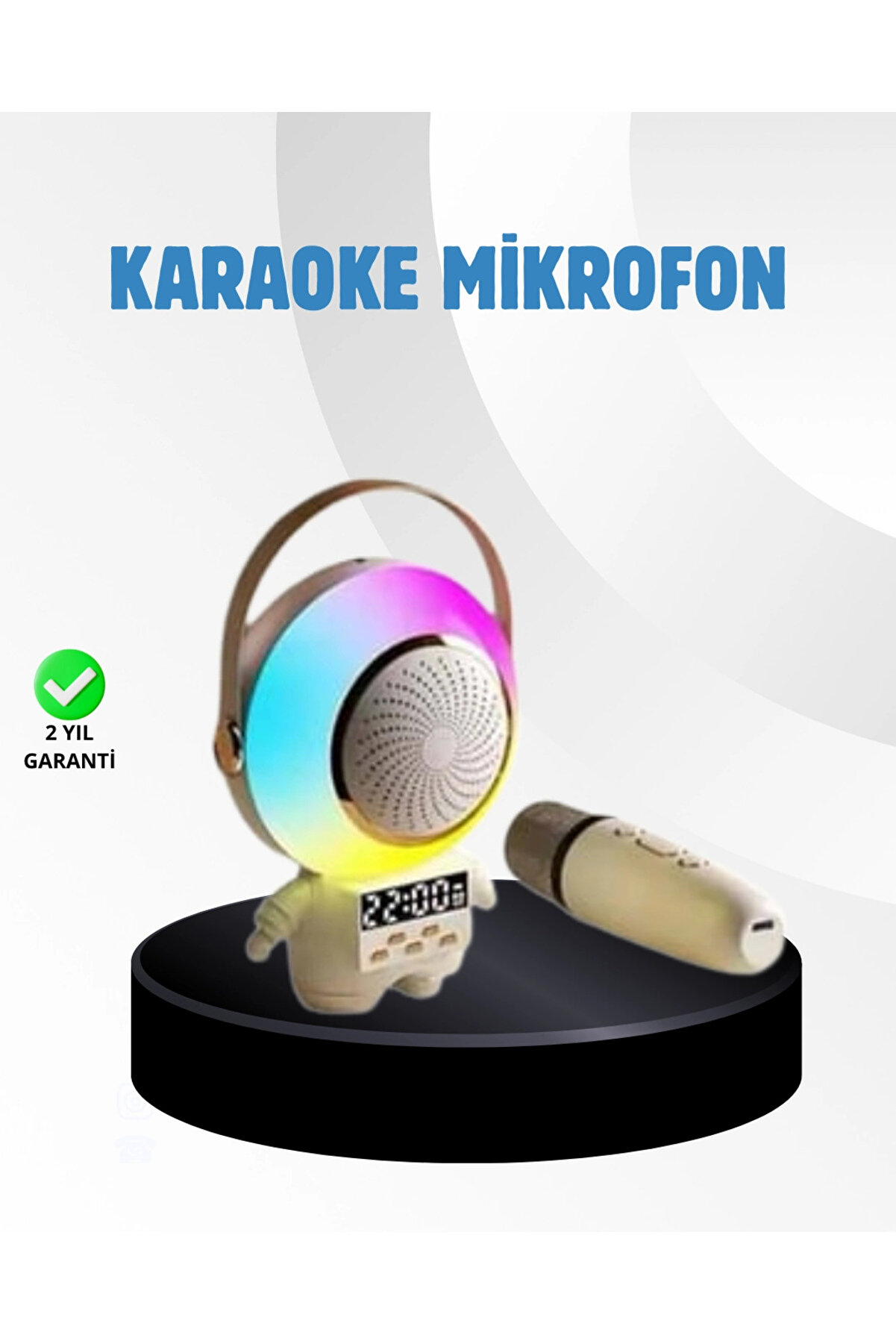 gizmurstore Renkli Işıklı Astronot Mini Bluetooth Speaker ve Karaoke Mikrofon