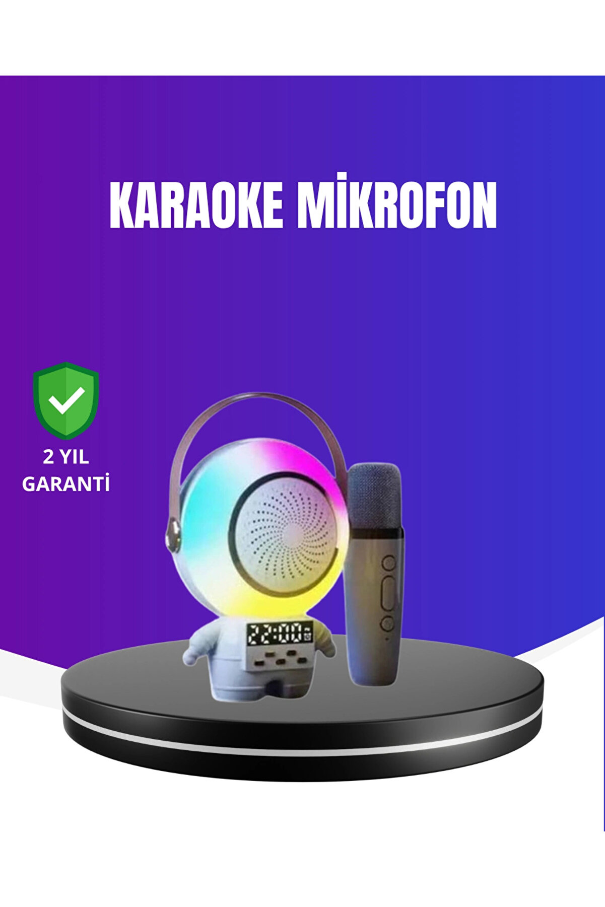 gizmurstore RGB Işıklı Astronot Bluetooth Hoparlör Karaoke Mikrofonlu