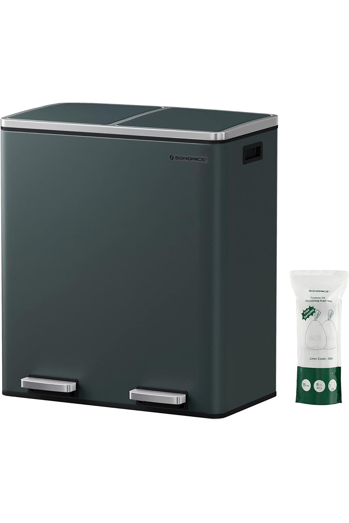 STOREMAX snShop 2 x 30 L 2 Bölmeli Atık Ayırma Sistemi Pedallı Çöp Kovası Mutfak Çöp Kovası 15 Çö