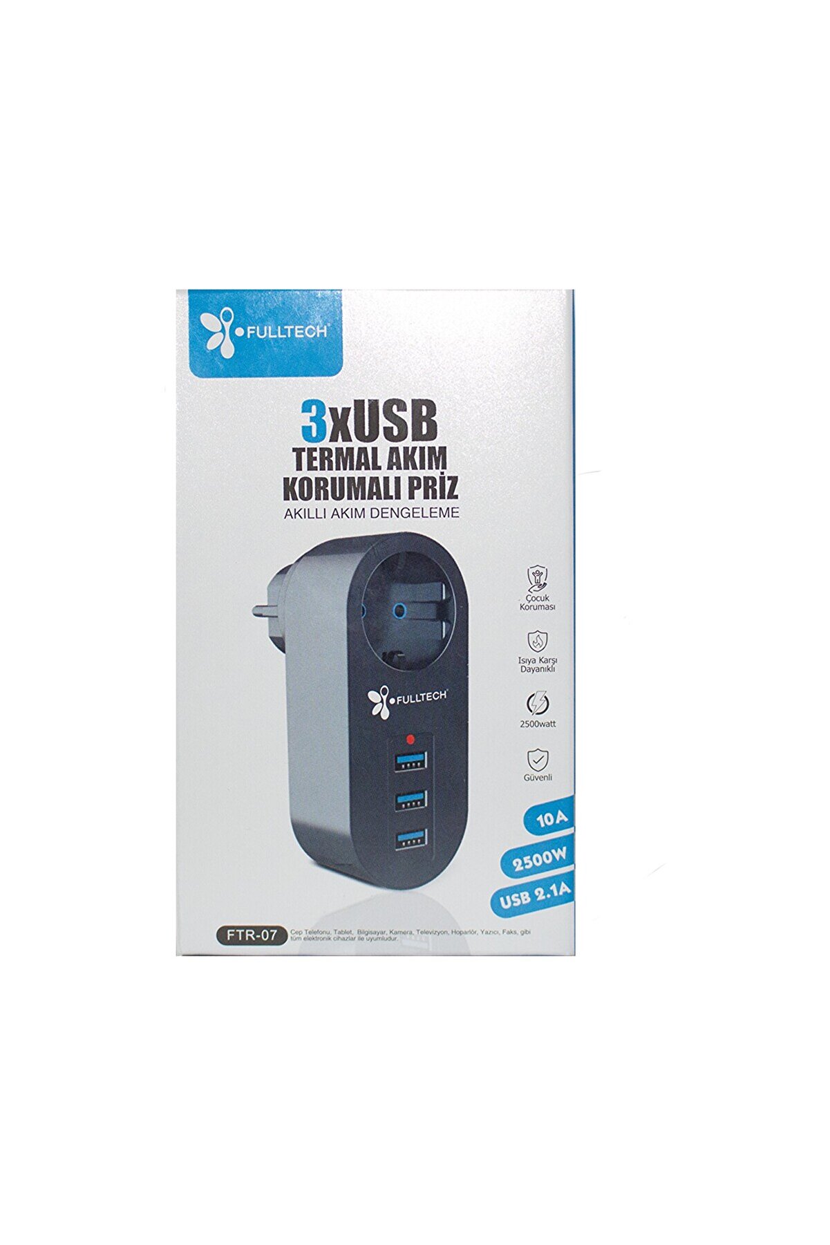 Go İthalat Akım Korumalı Tekli̇ Pri̇z - Akıllı Akım Dengeleme - 3Xusb - Isıya Karşı Dayanıklı (4619)