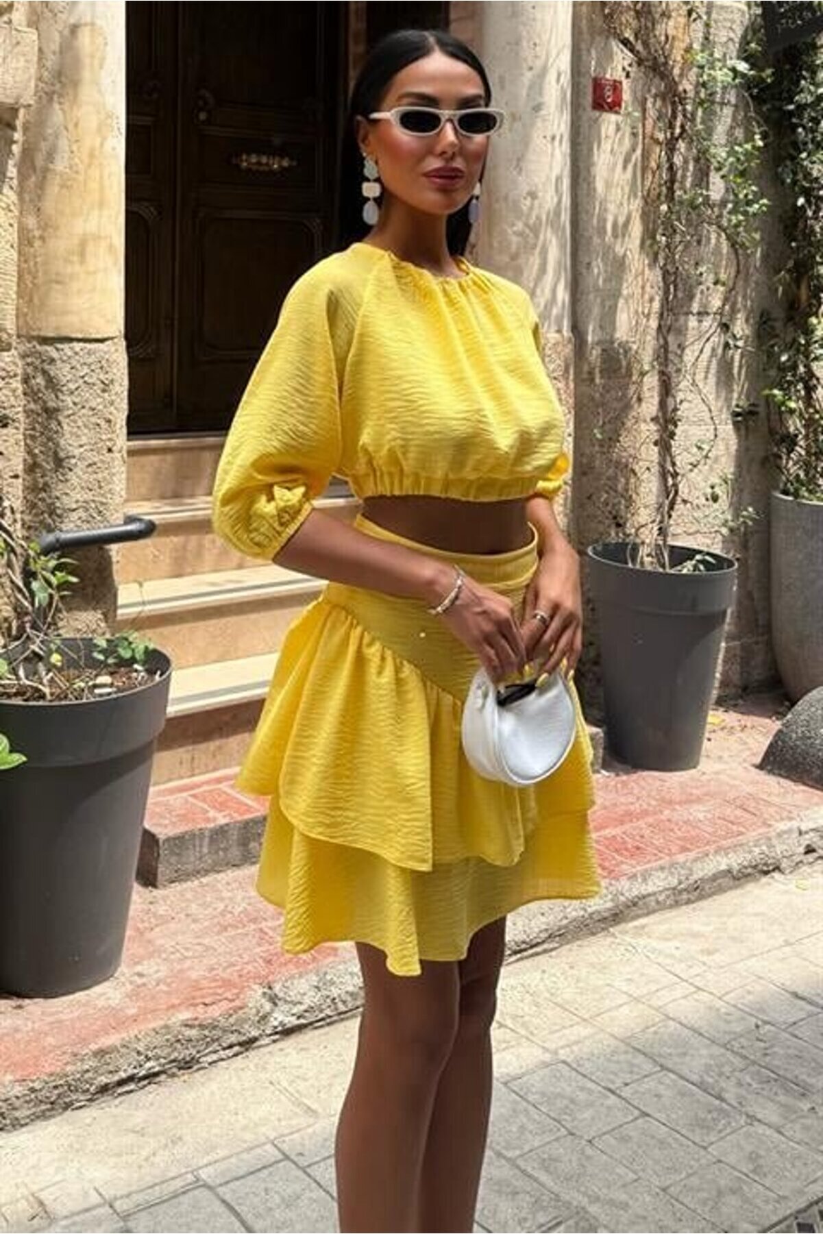 Crop Bluz Ve Kat Kat Etekli̇ Takım 10207