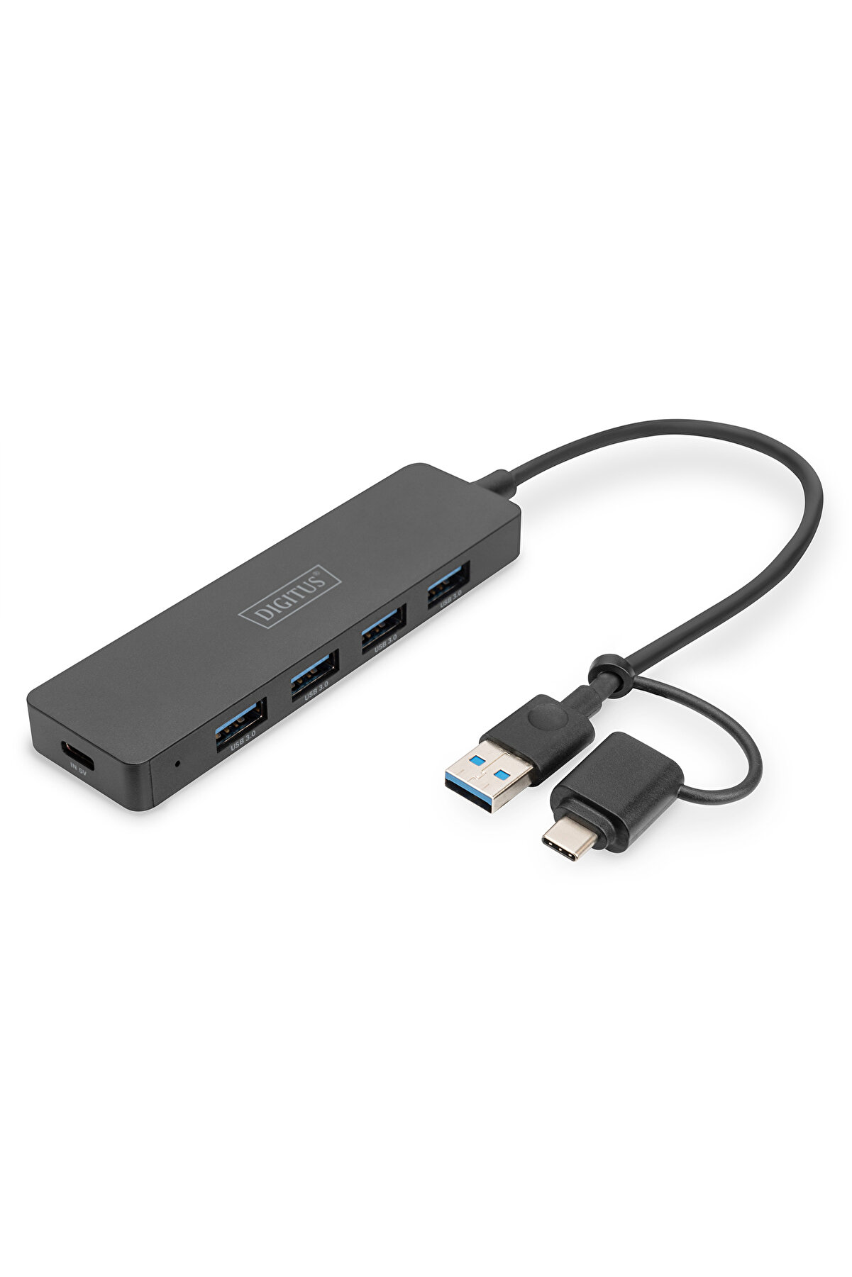 evimdeyokyok Digitus 4 Port USB 3.0 Hub, İnce Tip, USB-C Adaptörlü, 5Gbps, 0,2 metre kabloDigitus USB 3.0 Hub 4-P