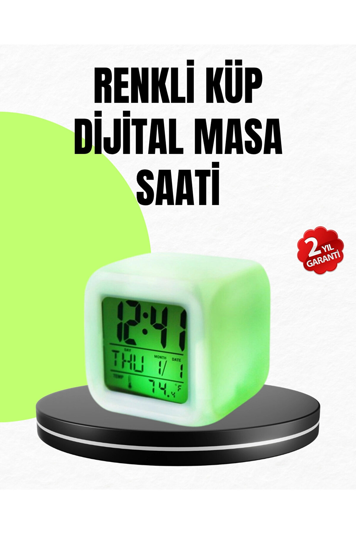 gizmurstore Gece Lambası Fonksiyonlu Renk Değiştiren LED Küp Dijital Saat