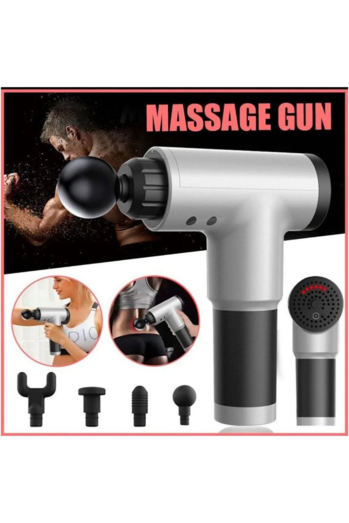 Go İthalat Fasci̇al Gun Rh-320 6 Kademe Hız Ayarlı, 4 Par&ccedil;a Başlıklı, Usb Şarjlı, Masaj Tabanca Aleti̇ (5263)