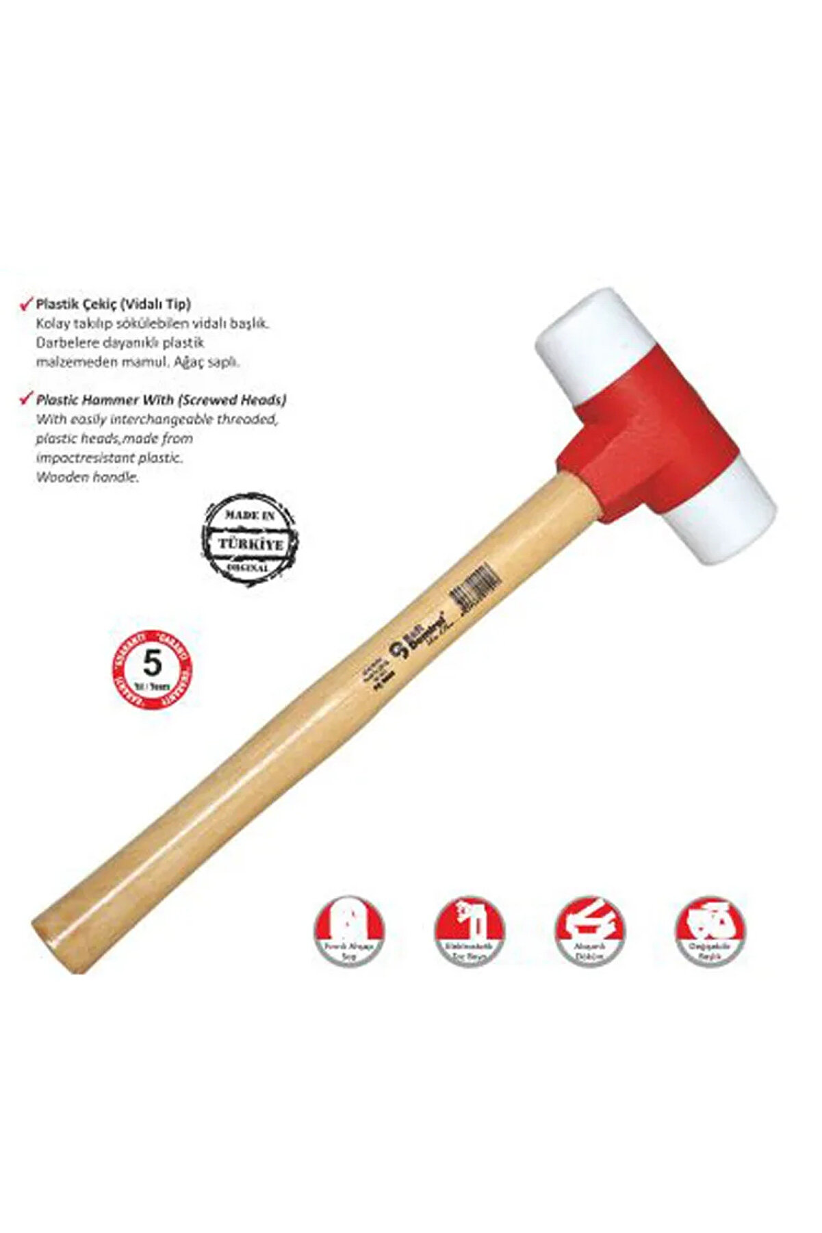 thebestnzm Sait Demirci Sert Plastik Çekiç No30 Ahşap Saplı