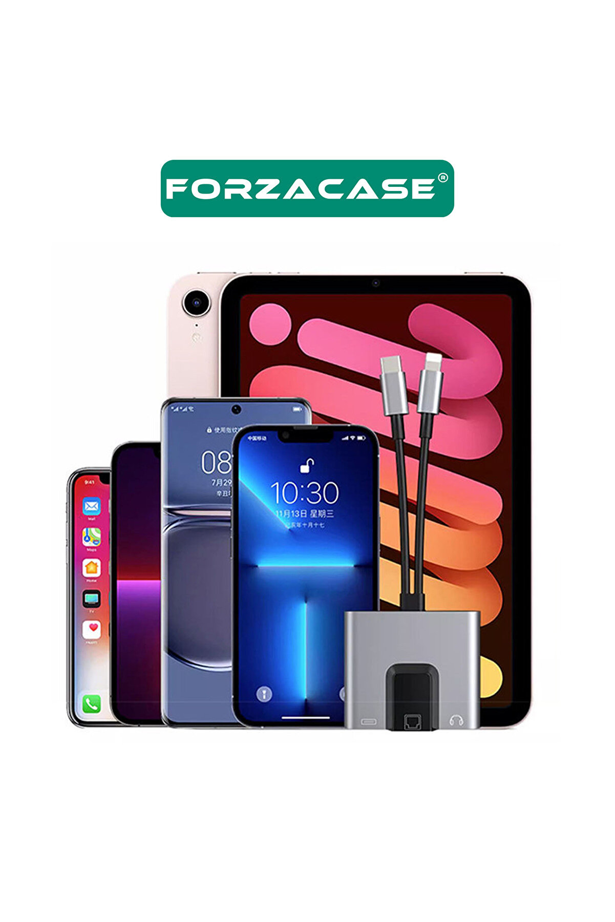 3 İn 1 Li̇ghtni̇ng & Type-C To Ethernet Adaptörü Rj45, Aux, Şarj Destekli̇ Çevi̇ri̇ci̇ - Fc1083