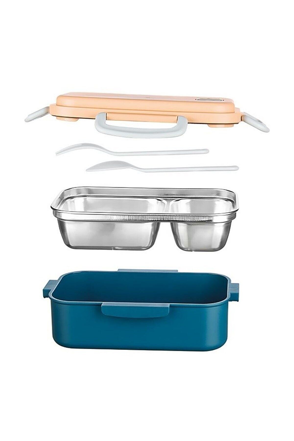 Go İthalat 2 B&ouml;lmeli̇ 150-300 Ml Paslanmaz &Ccedil;eli̇k Yemek Kabı Beslenme Kabı Yi̇yecek Saklama Kabı (4457)