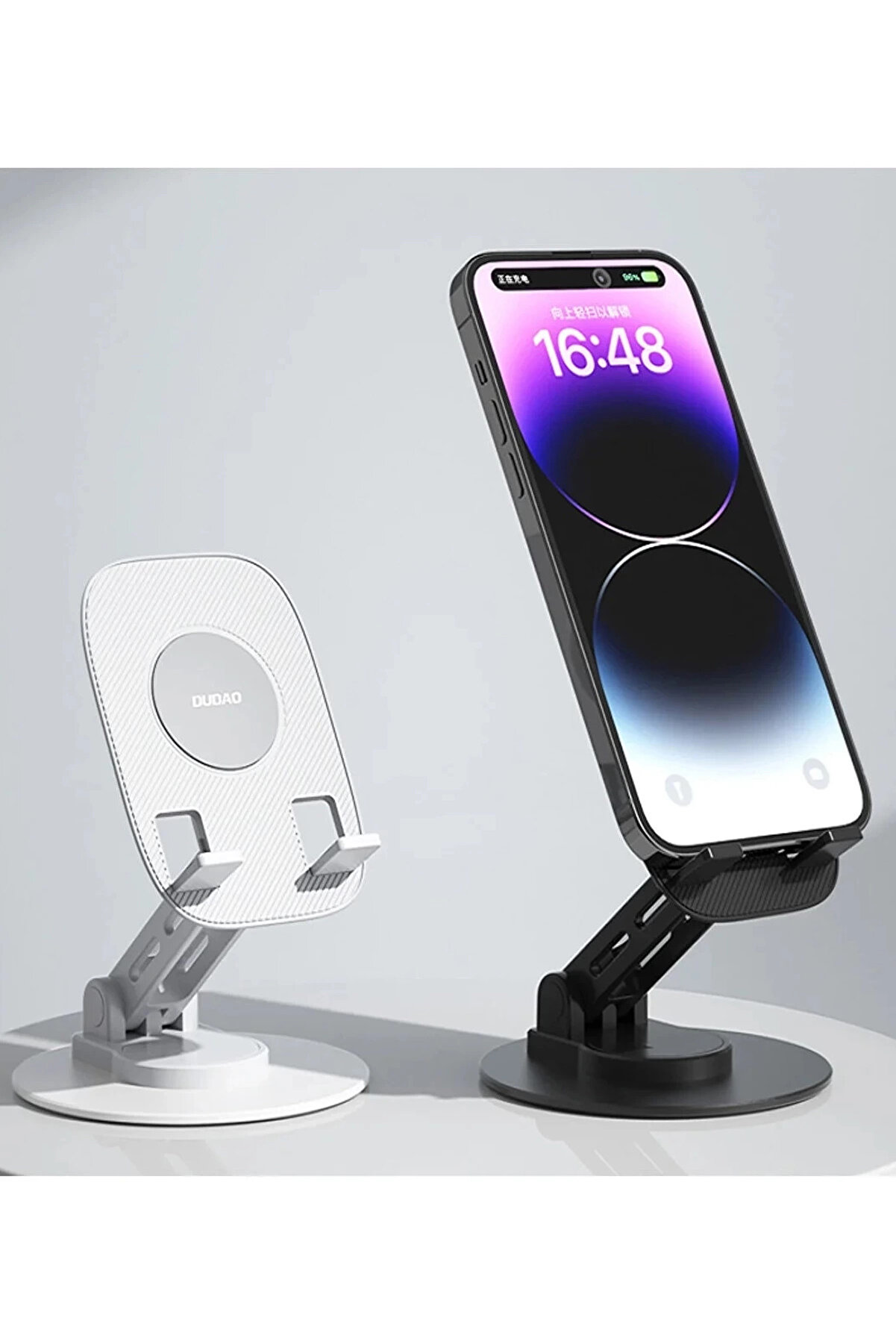 F17S Masaüstü Telefon Tutucu Döner Tabanı Alümi̇nyum Paslanmaz Çeli̇k Katlanabi̇li̇r