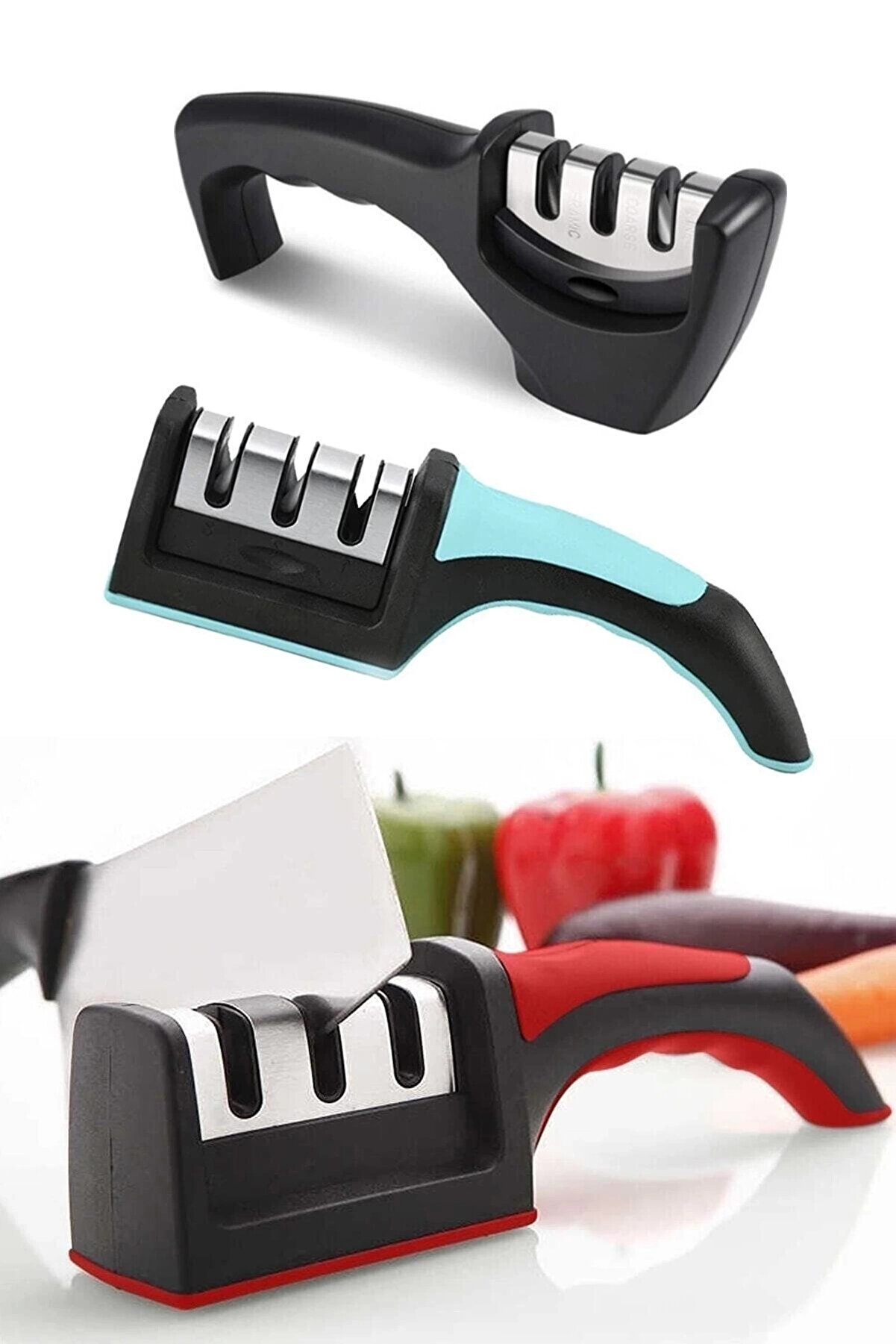 Profesyonel Bıçak Bi̇leyi̇ci̇ 3 Açılı Elmas Serami̇k Tungsten Çeli̇k El Bıçakları Bi̇leme