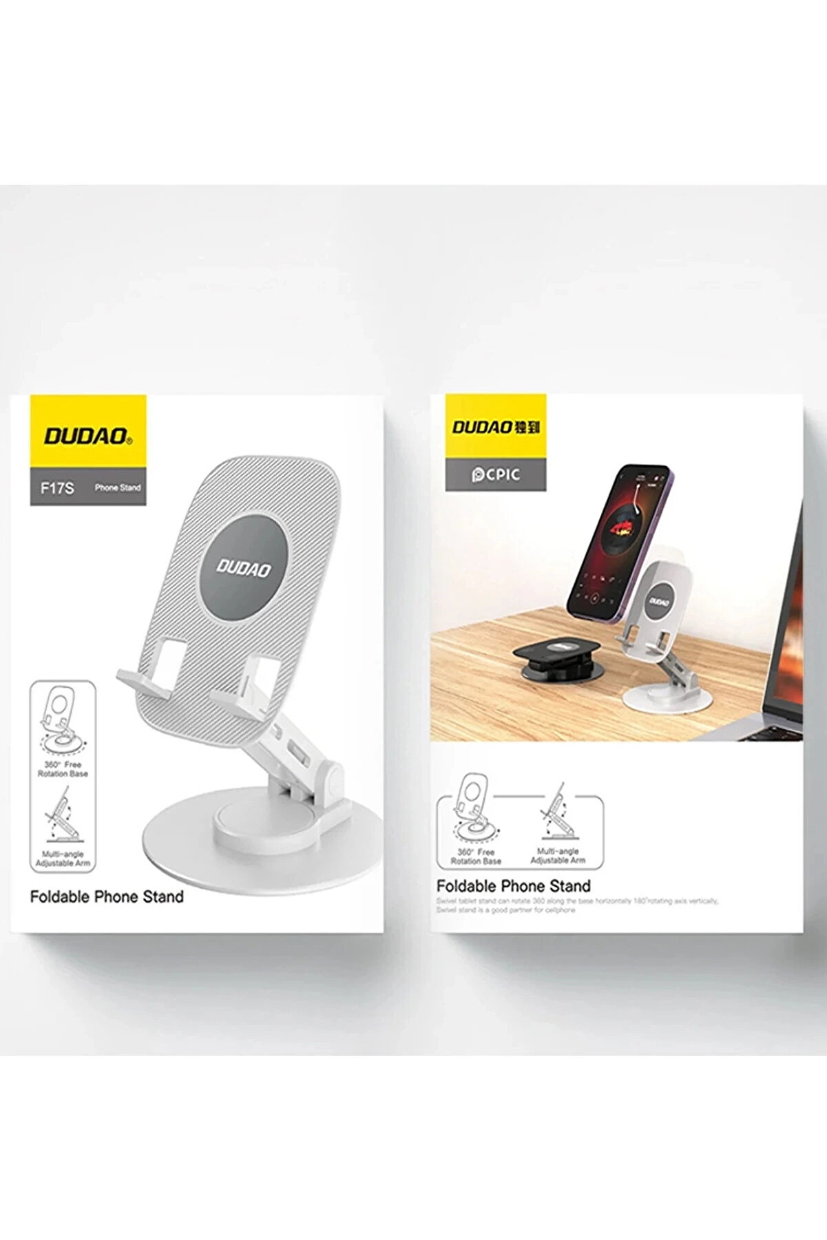 F17S Masaüstü Telefon Tutucu Döner Tabanı Alümi̇nyum Paslanmaz Çeli̇k Katlanabi̇li̇r