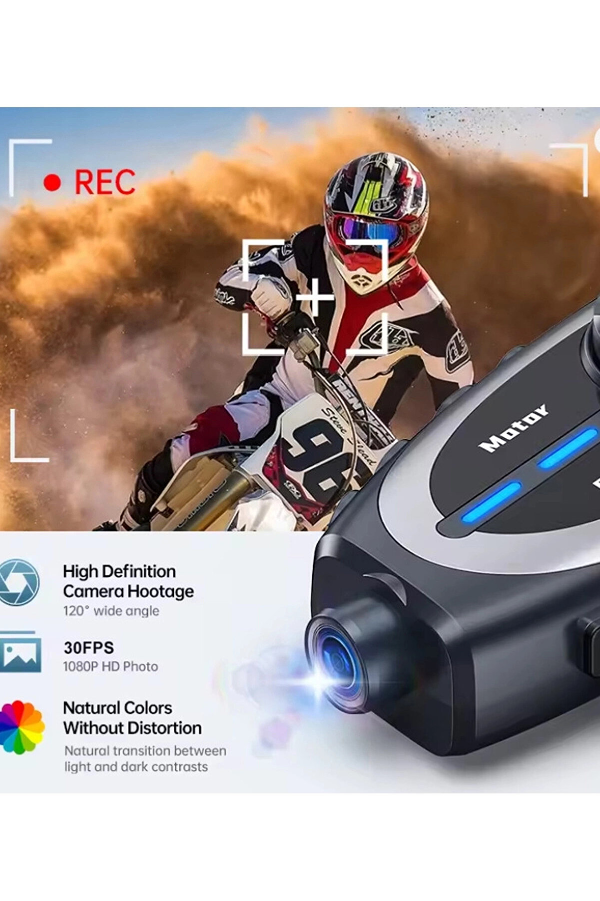 Q29 Motosi̇klet Kask Bluetooth Kulaklık Eşleşmeli̇ 1080P Kamera Geni̇ş Açı Su Geçi̇rmez Intercom