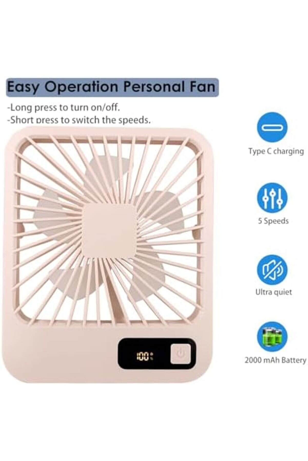 Küçük Masa, Taşınabi̇li̇r Usb Şarj Edi̇lebi̇li̇r Fan, 2000 Mah Pi̇l Ve Lcd Ekranlı Eği̇mli̇ Katlanır Ki̇şi̇sel