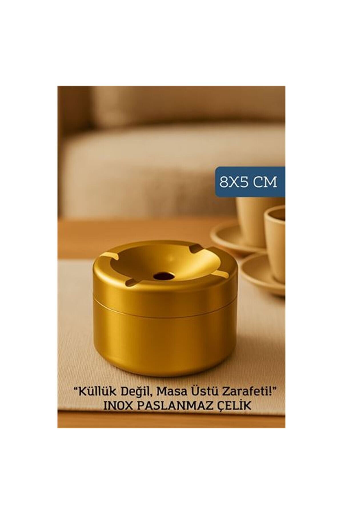 Toptan Bulurum Inox Gold Paslanmaz Çelik Küllük – 8x 5 cm | Modern, Hijyenik ve Dayanıklı Tasarım
