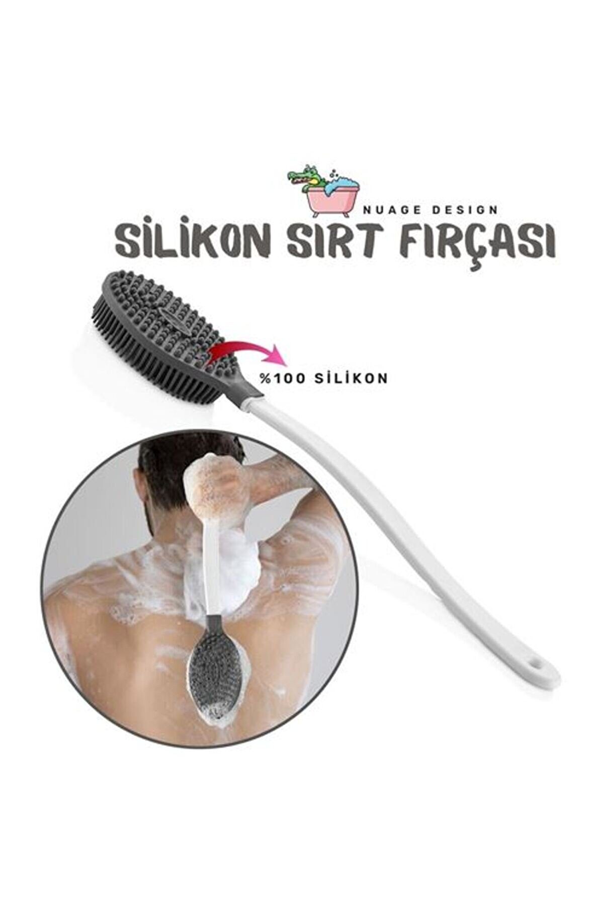 Toptan Bulurum Banyo Sırt Fırçası Silikon Nuage Design GRİ