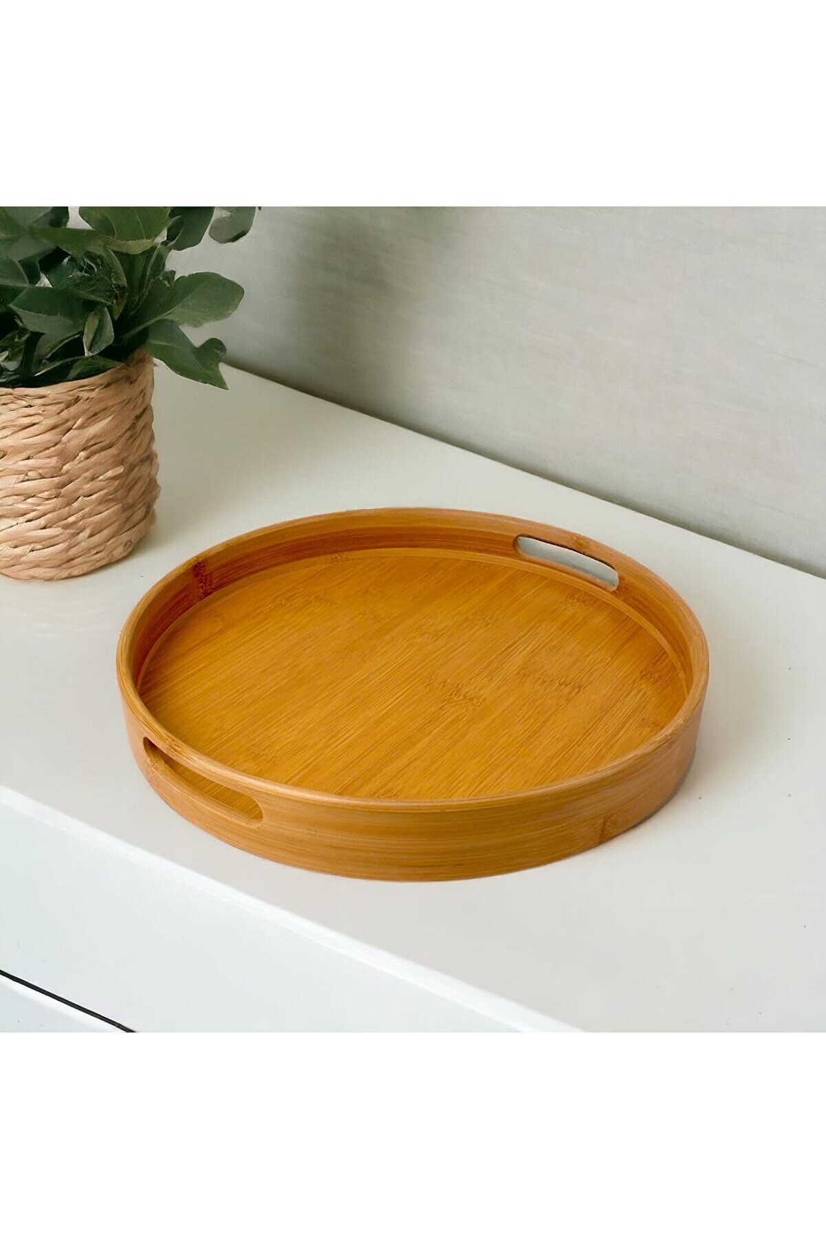 STOREMAX goldwhirl 35cm Yuvarlak Bambu Servis Tepsisi, Ahşap Yuvarlak Tepsi, Bambu Tepsi (35cm*35.cm*6cm) tre