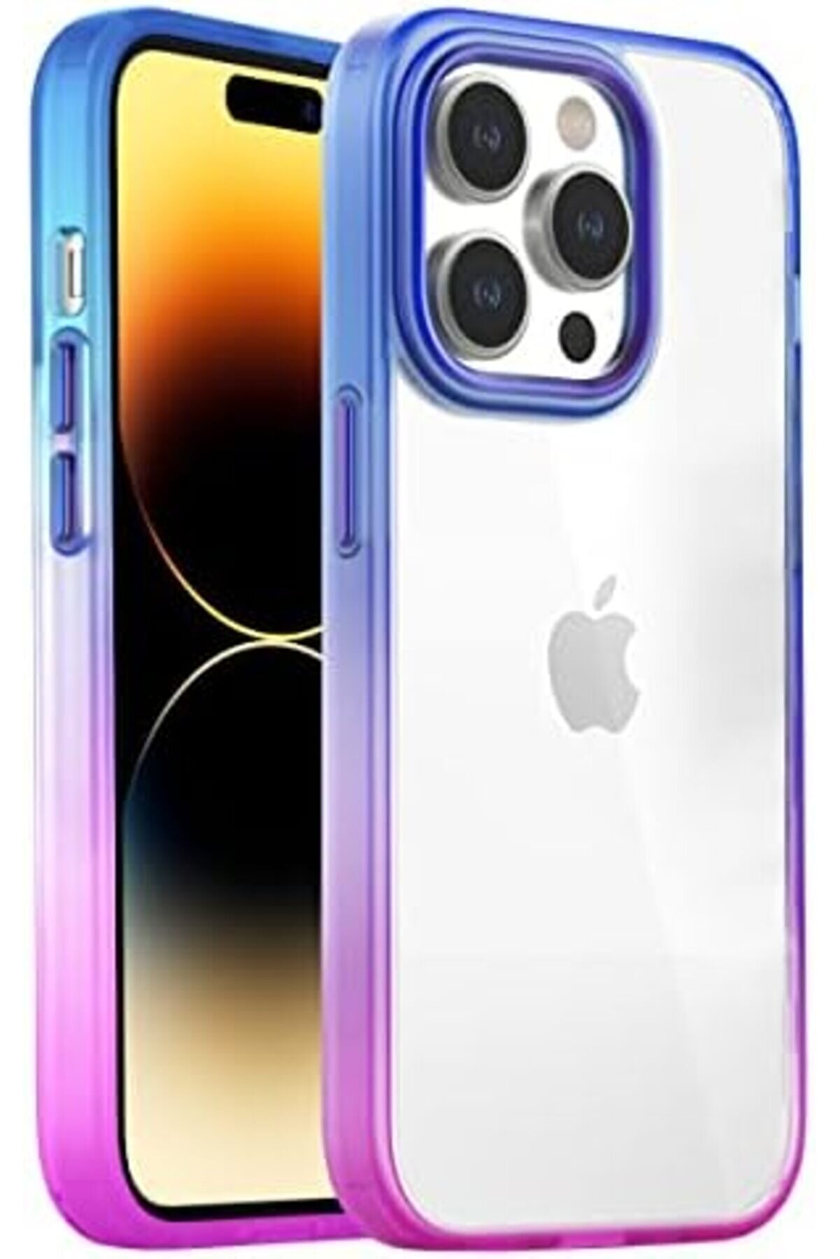 Lvnshop 14 Pro Ai̇r Bumper Kılıf Darbe Önleyi̇ci̇ Arkası Şeffaf Gökkuşağı Kapak, Pembe Mavi̇ 224120