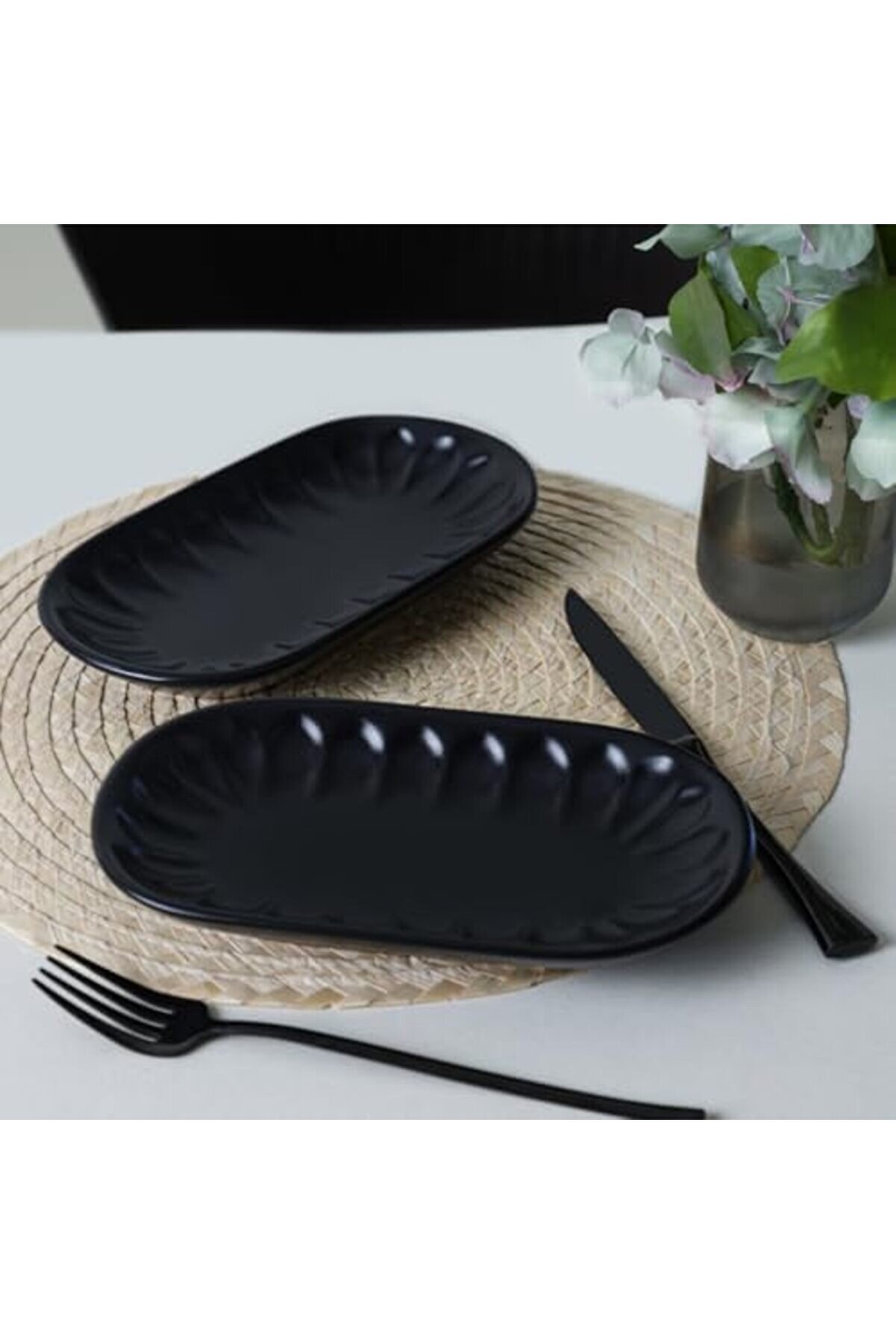 Mat Si̇yah Kayık Tabak 22 Cm 2 Adet 956