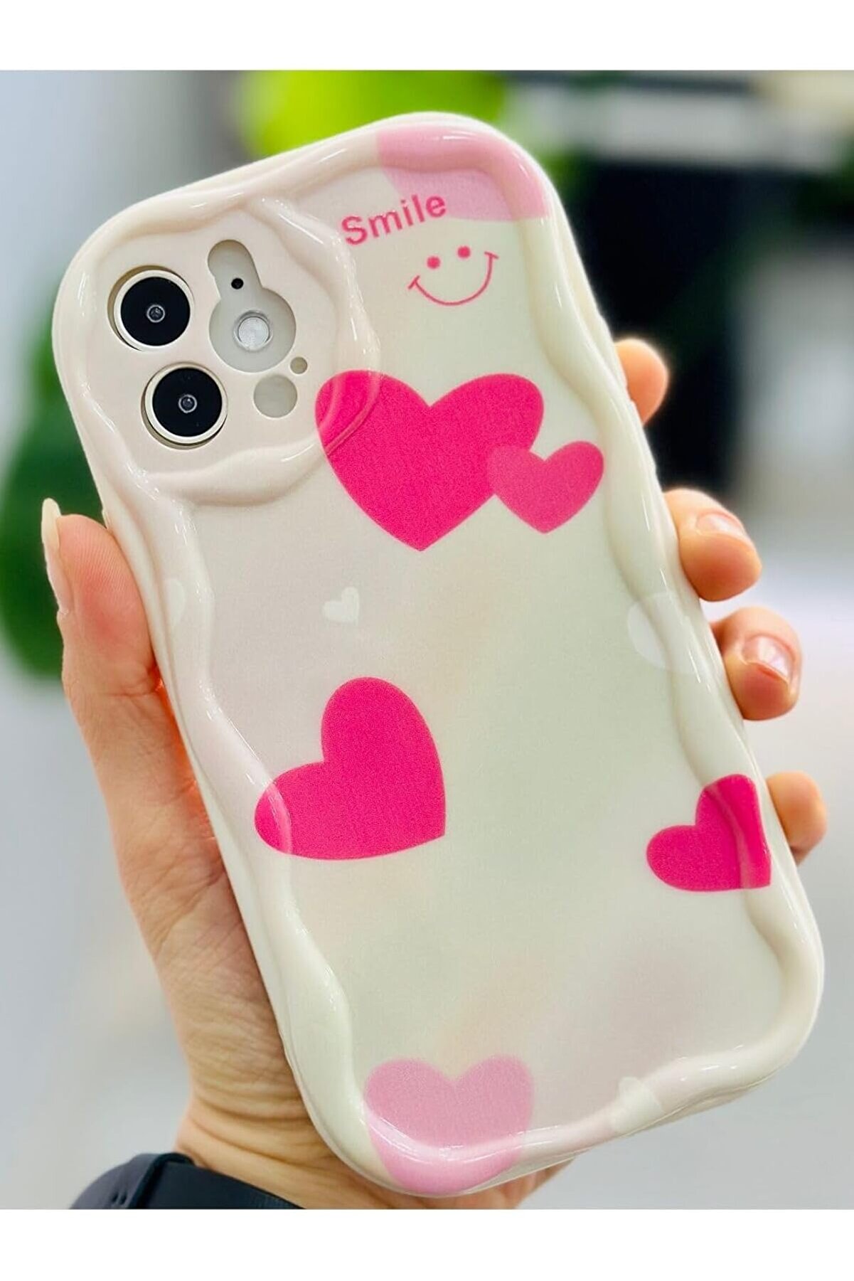 STOREMAX polysight Aksesuar 12 Ve 12 Pro Birebir ile Uyumlu SMİLE KALP Baskı Desenli Esnek Silikon Kılıf tren